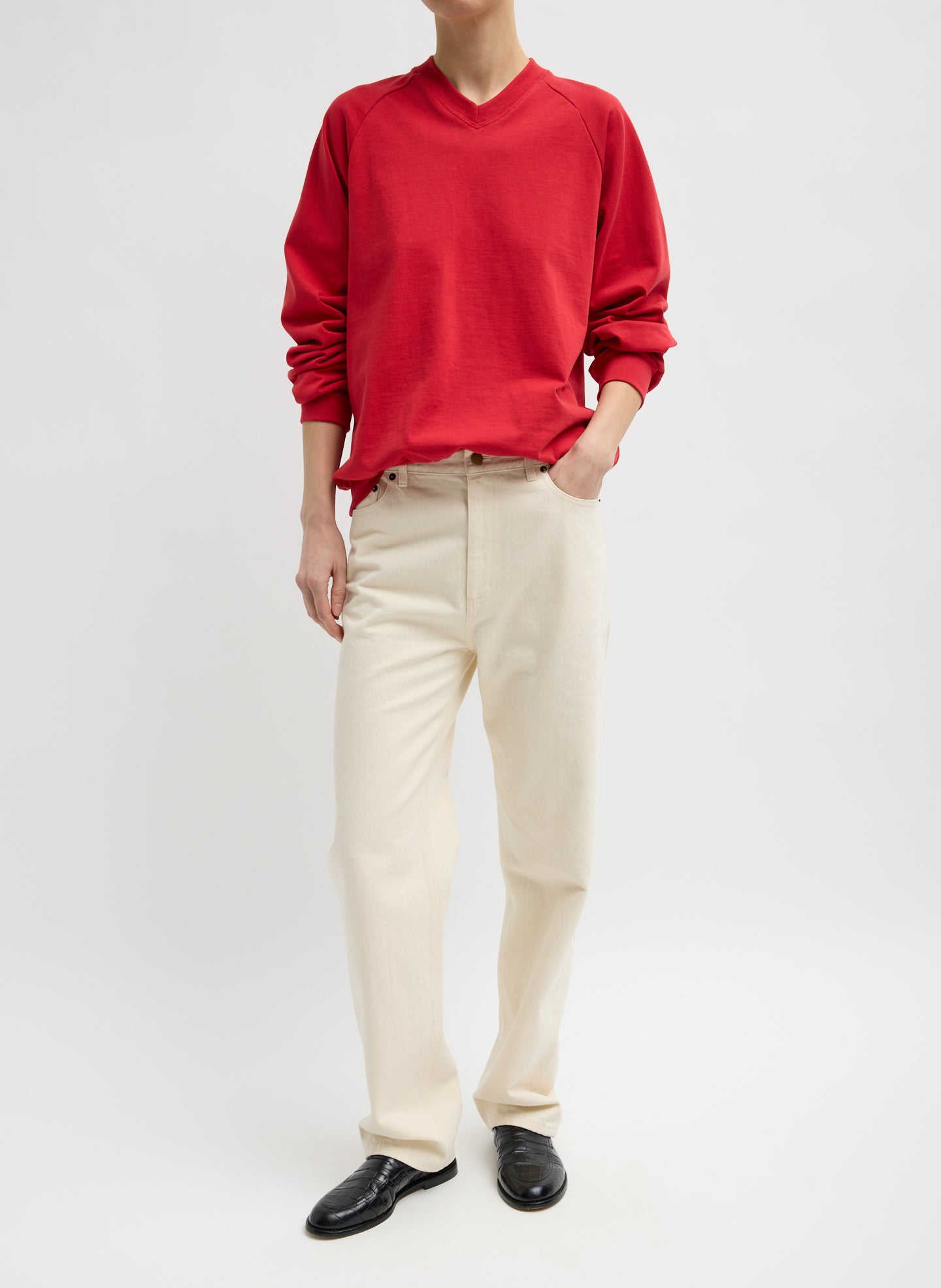 Red Perfect T-Shirt Vintage Sweatshirt - full look, front view on model