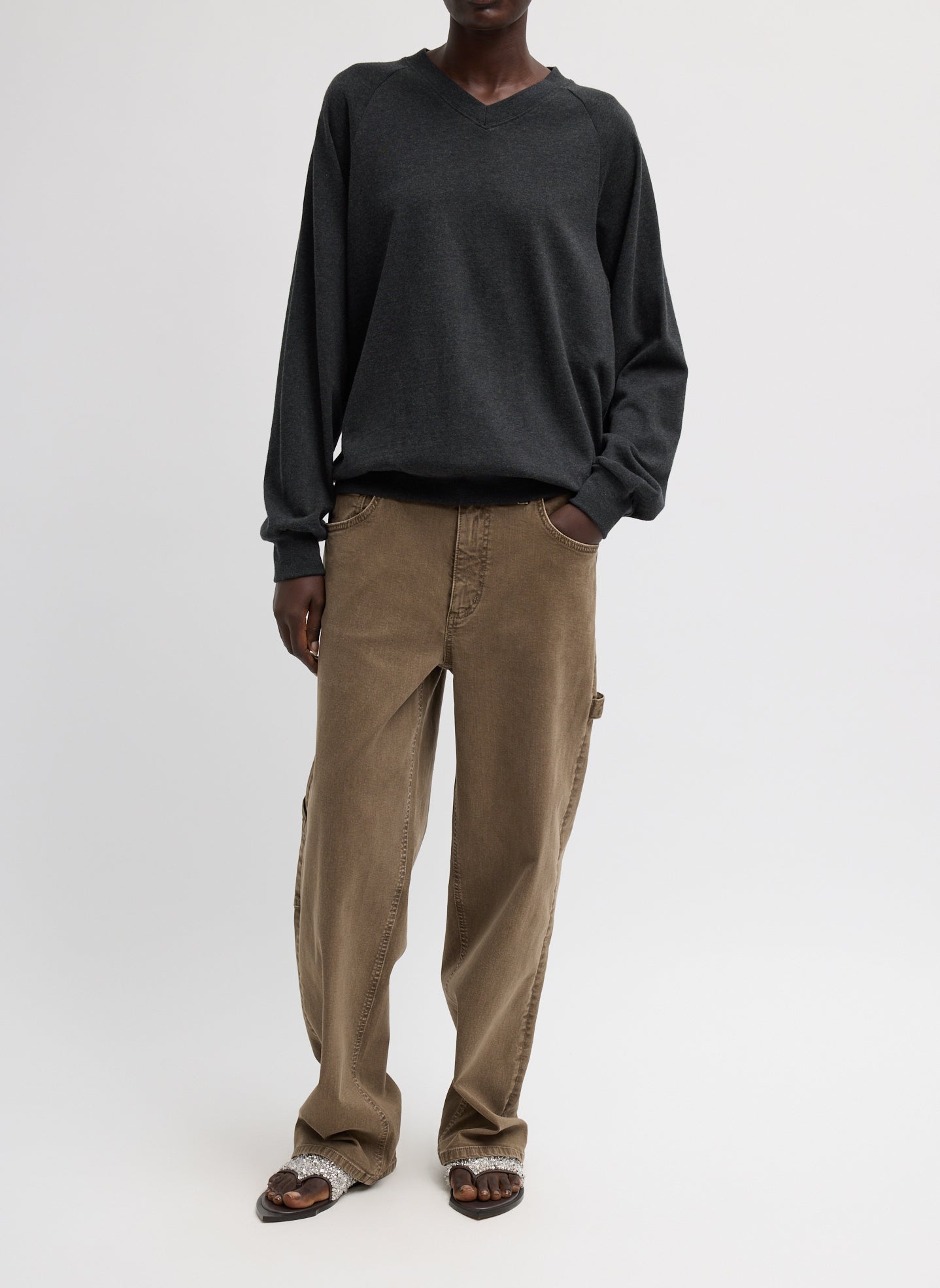Charcoal Grey Perfect T Vintage Sweatshirt - full look, front view on model