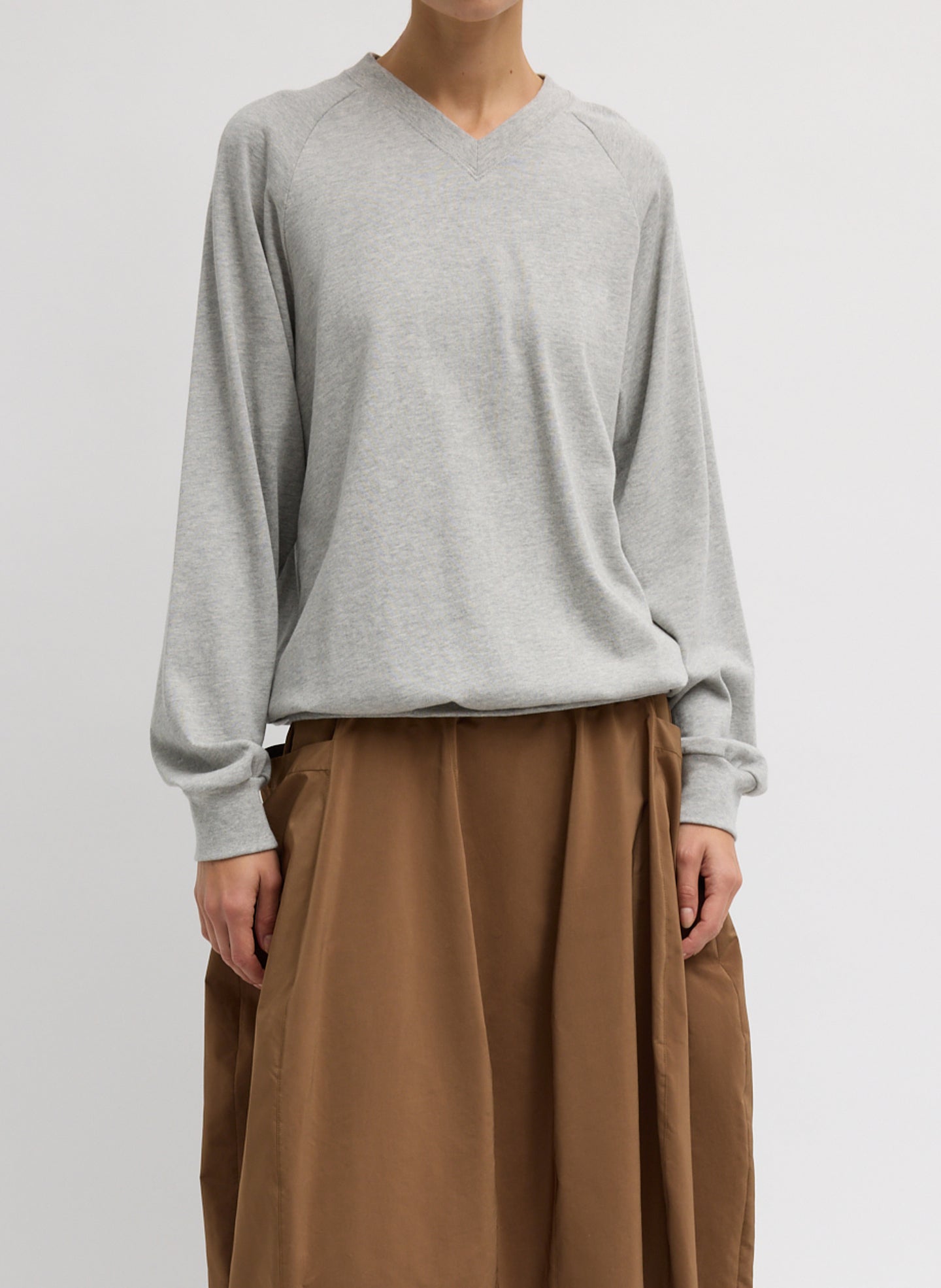 Perfect T-Shirt Vintage Sweatshirt - Heather Grey Perfect T Vintage Sweatshirt - v-neck sweatshirt, front view on model