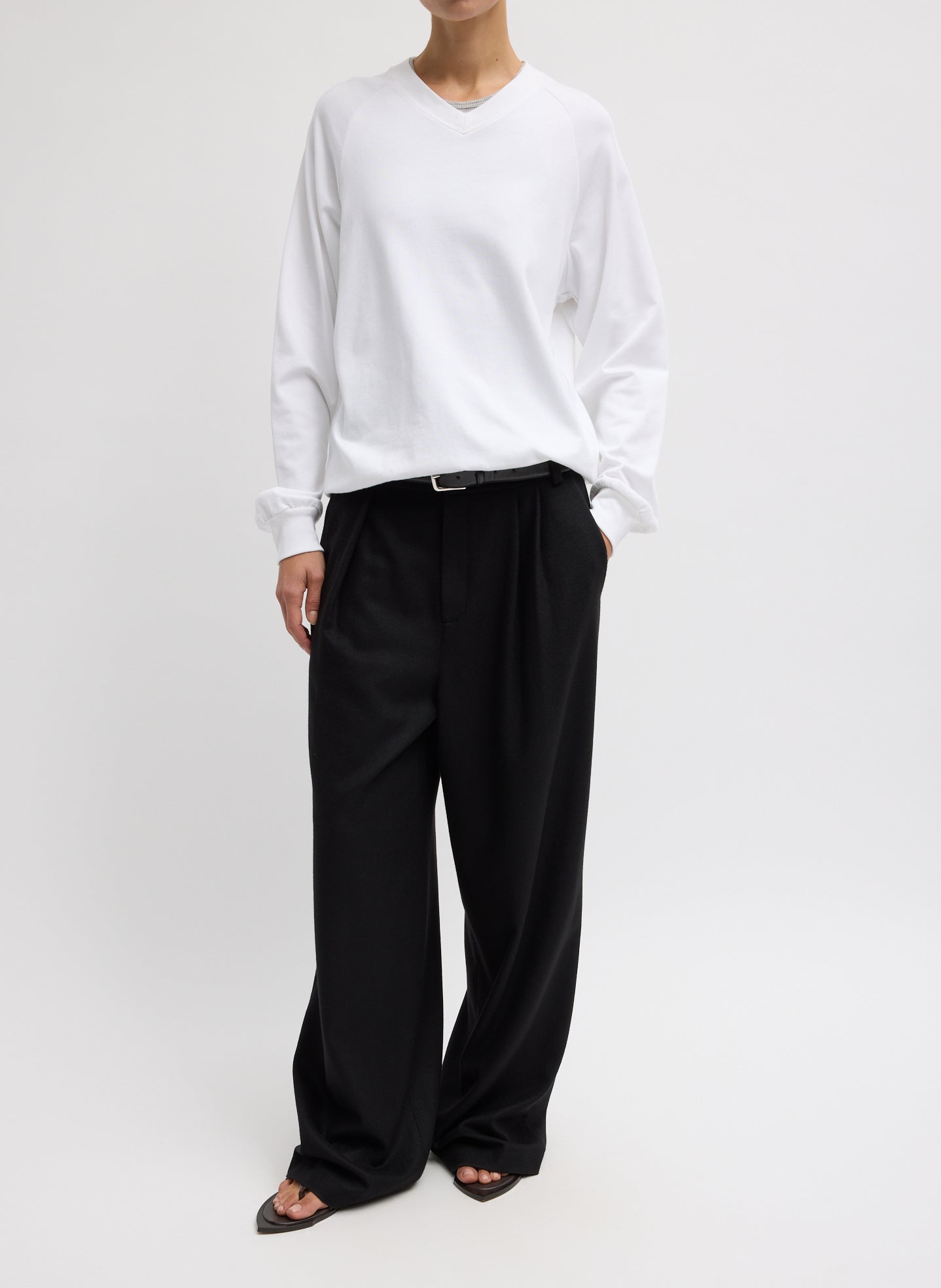 White Perfect T Vintage Sweatshirt - full look, front view on model