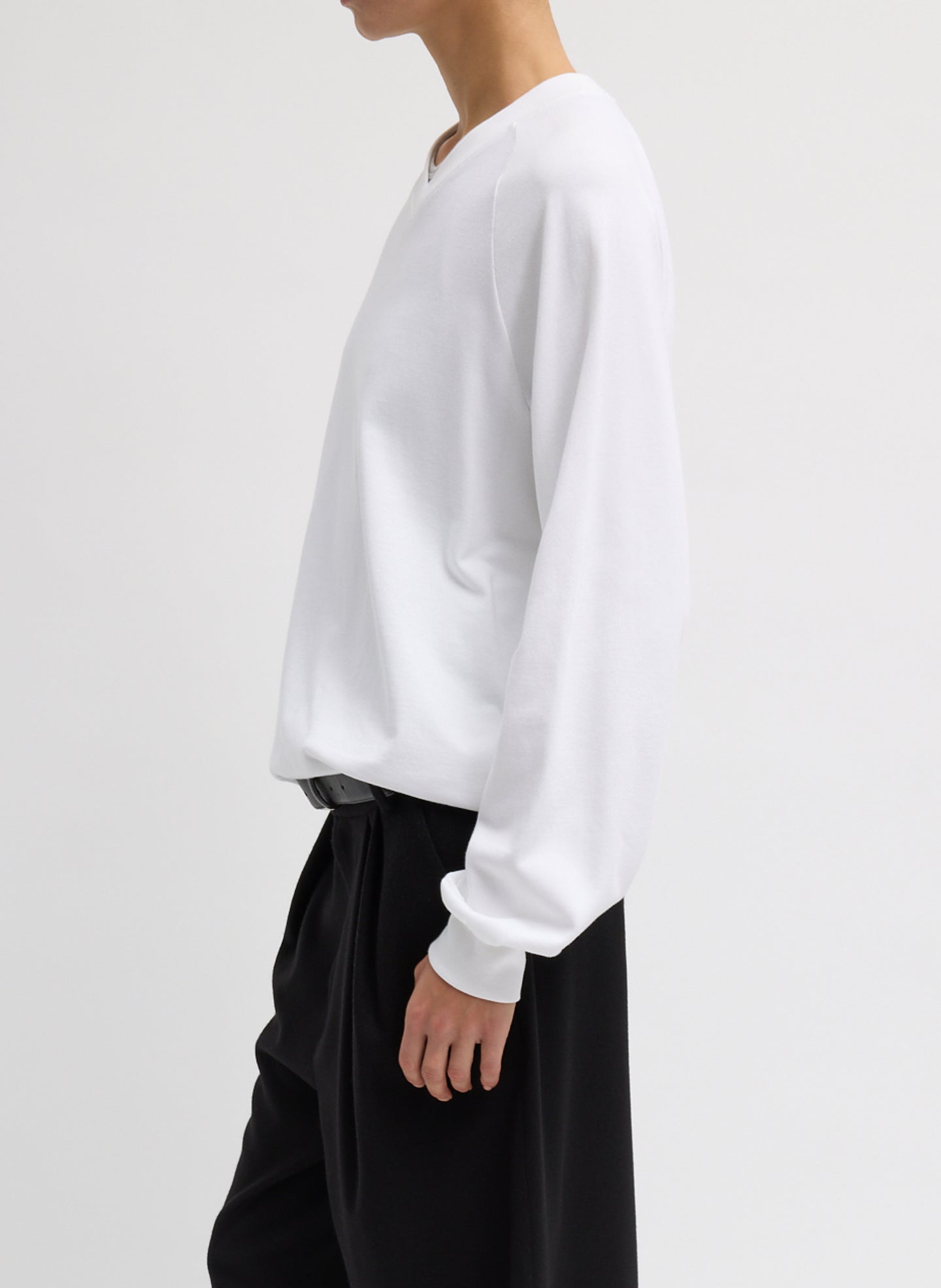 White Perfect T Vintage Sweatshirt - v-neck sweatshirt, side view on model