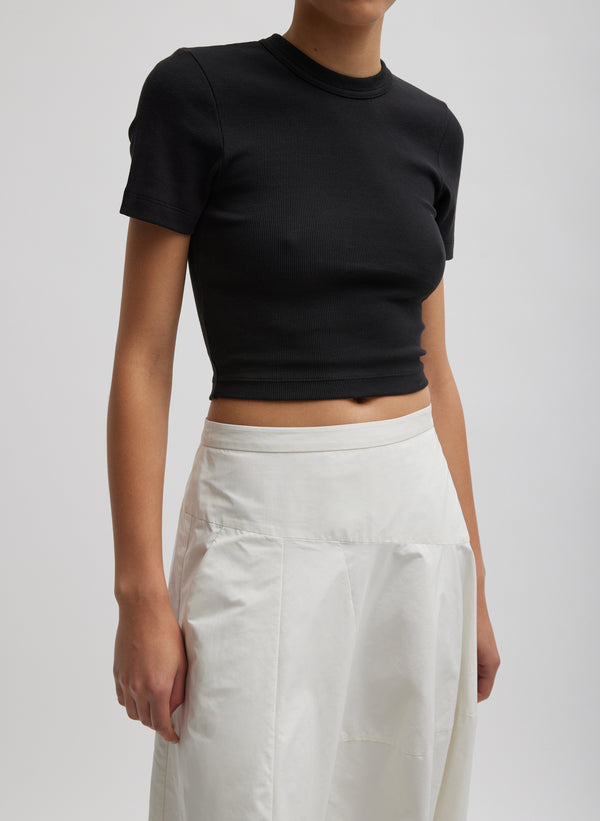 Ribbed Cropped Baby T-Shirt - Black-1