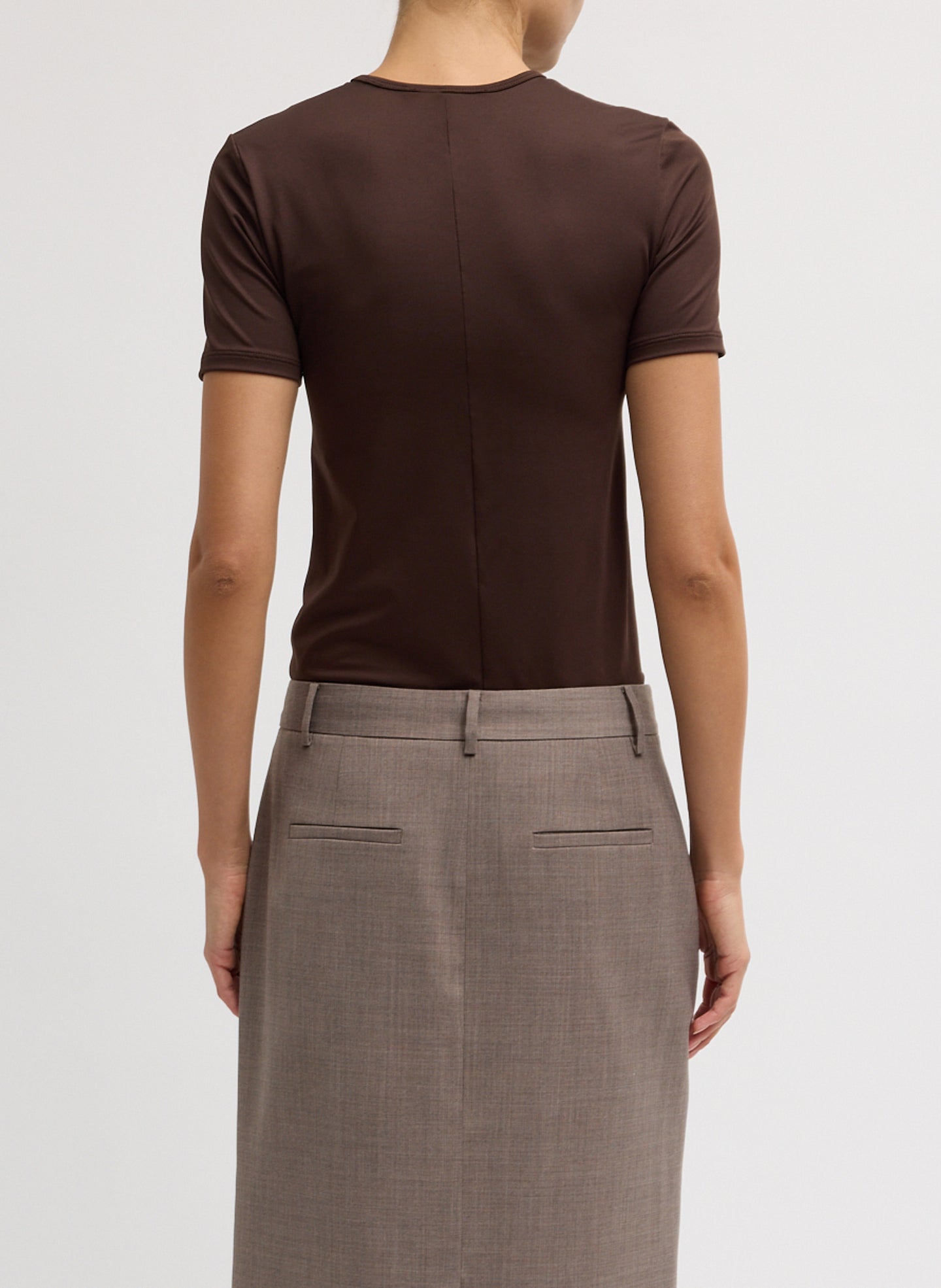 Hickory Brown Stretch Light Weight Tech Knit Short Sleeve T-Shirt - back view on model