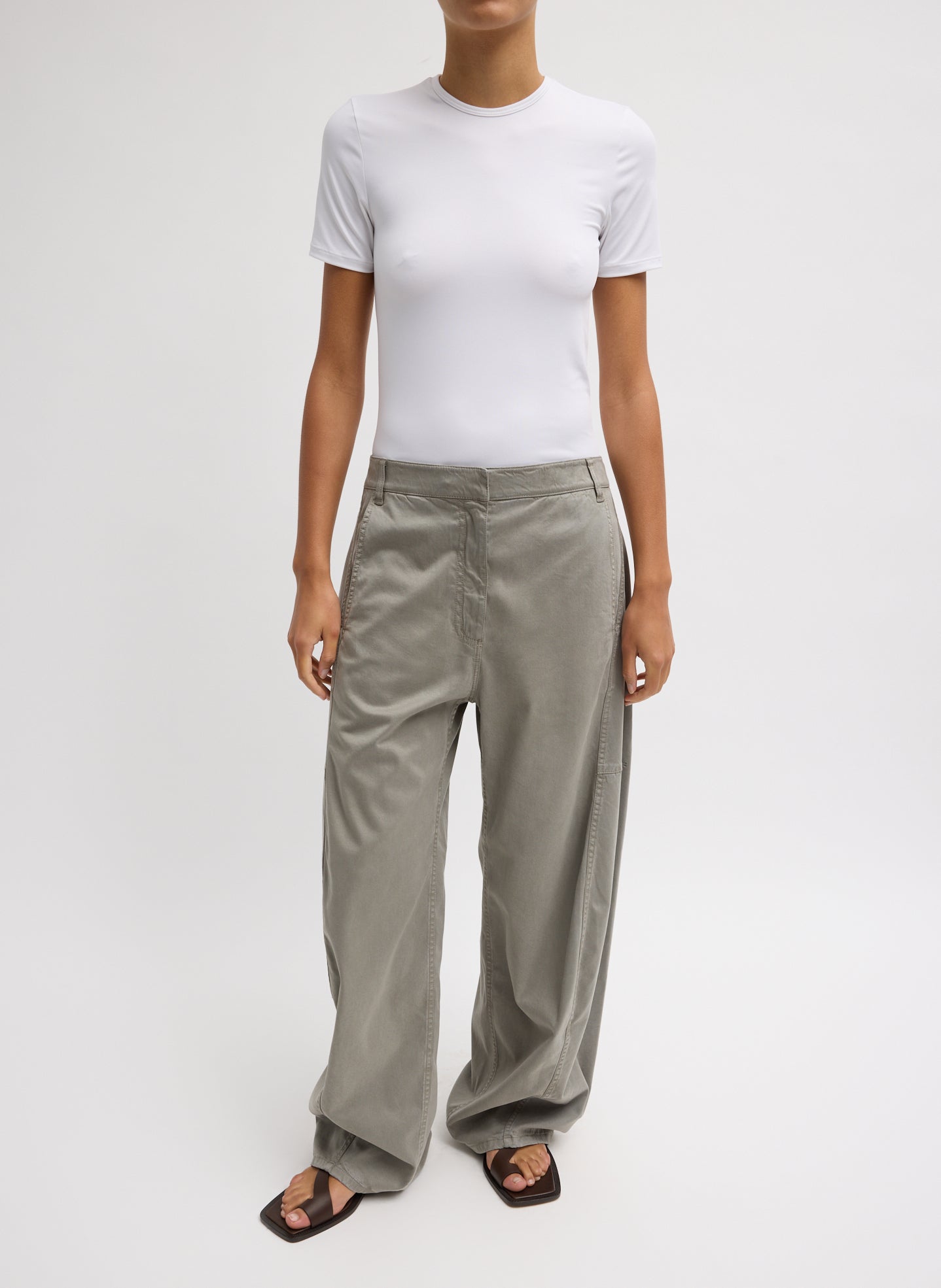 White Stretch Light Weight Tech Knit Short Sleeve T-Shirt - full look, front view on model
