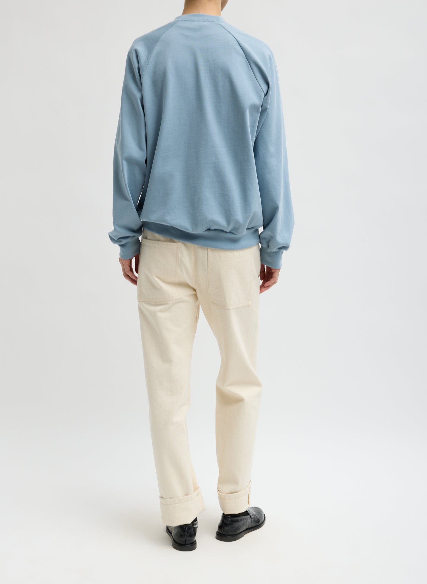 Natural Selvage Denim 5 Pocket Alec Jean - straight leg, back view on model