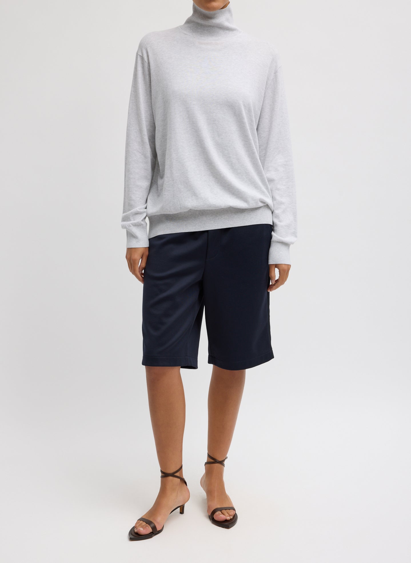 Heather Grey Super Fine Gauge Turtleneck - full look, front view on model