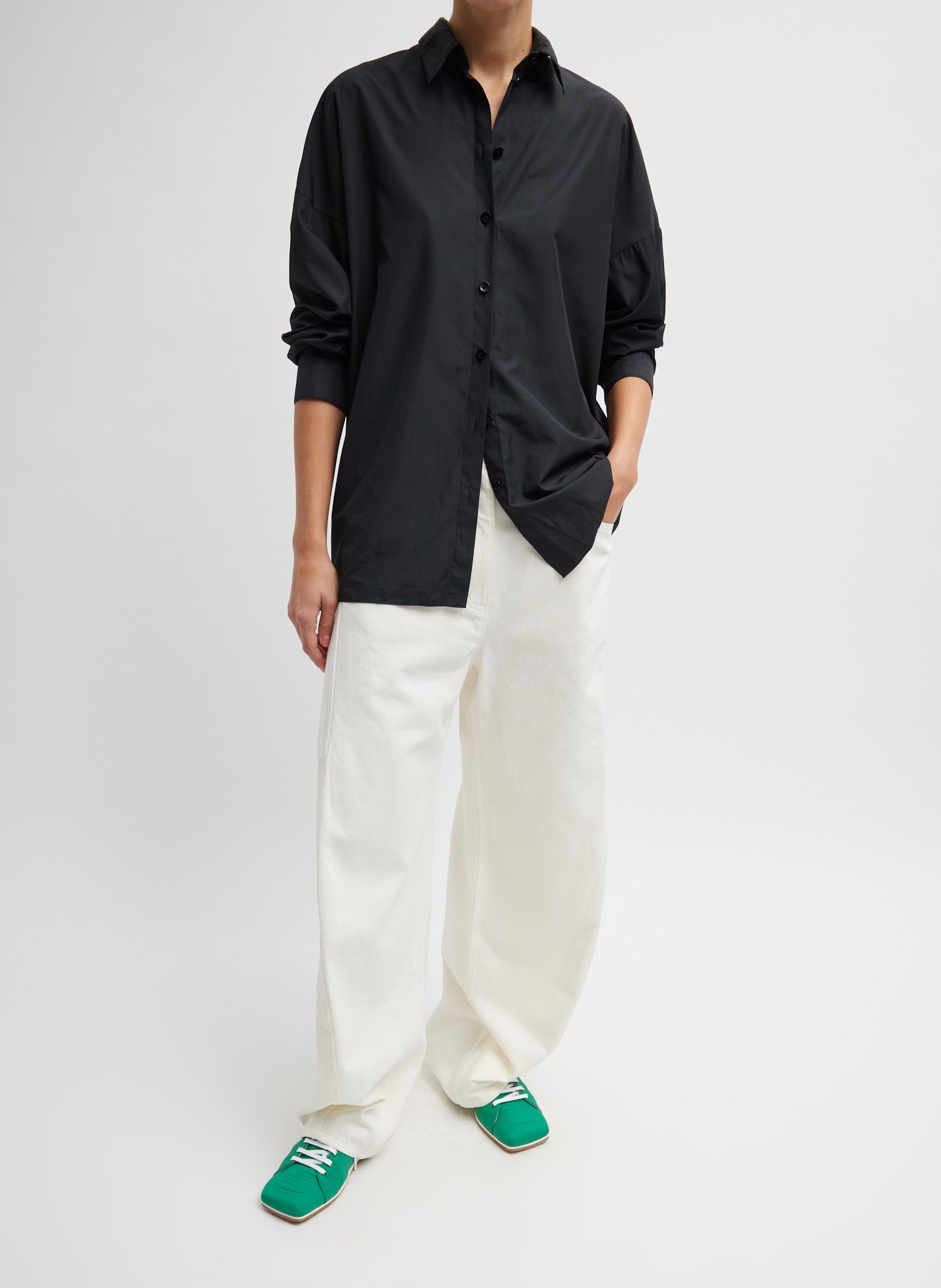 White Spring Denim Sid Jean - full look, front view on model
