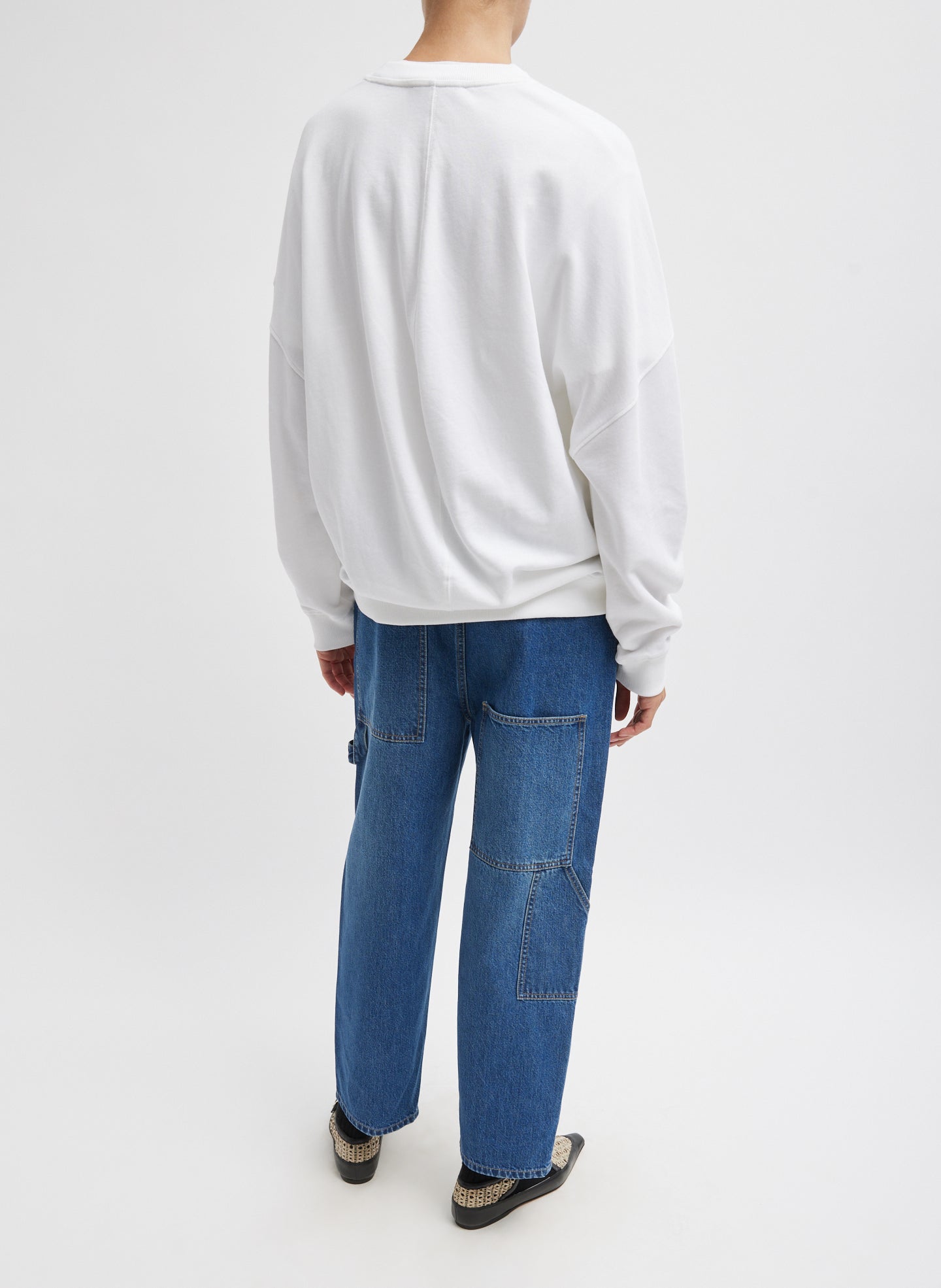 White Light Weight Sweatshirting Crewneck Sweatshirt - full look, back view on model