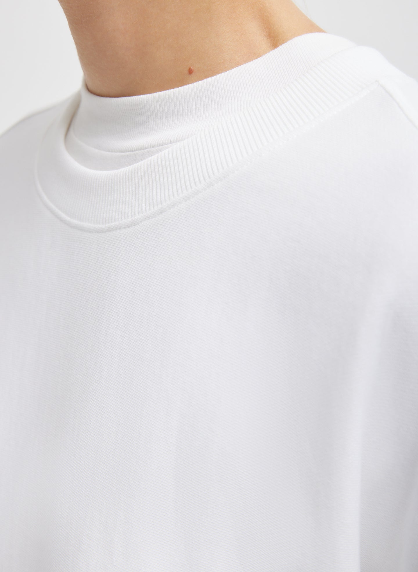 White Light Weight Sweatshirting Crewneck Sweatshirt - closeup of neckline