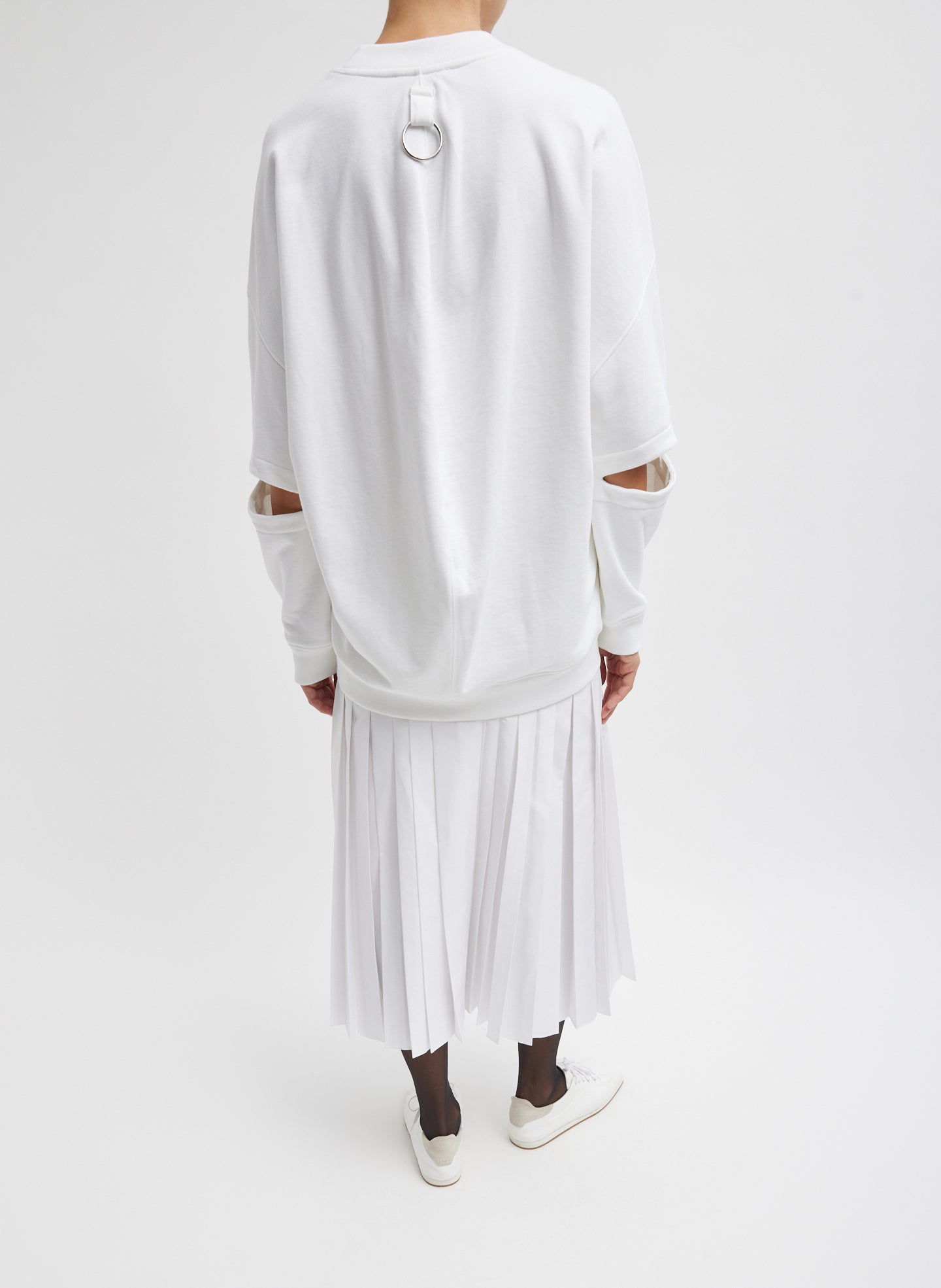 White Cocoon Crewneck Sweatshirt - full look, back view on model