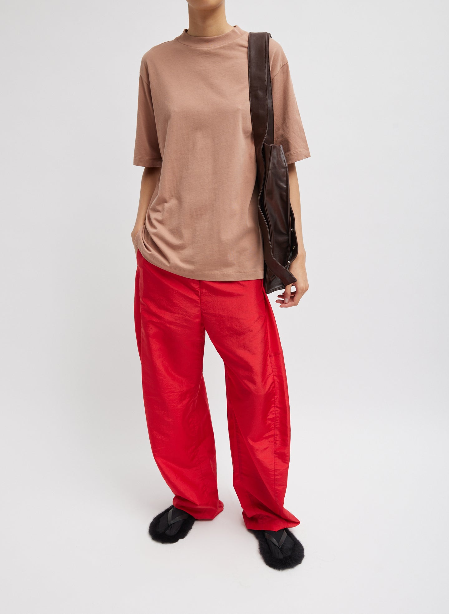 Butterscotch Orange Mock Neck Unisex T-Shirt - full look, front view on model