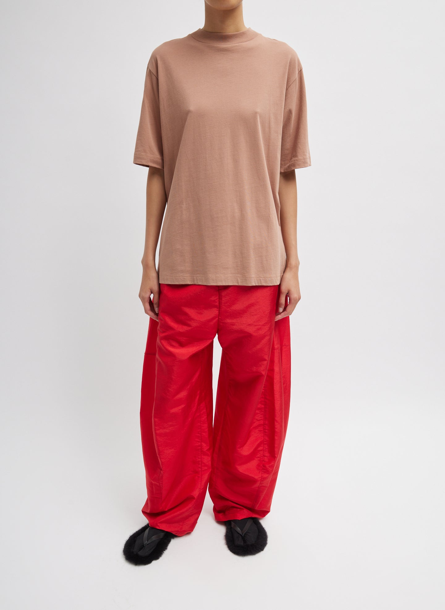 Butterscotch Orange Mock Neck Unisex T-Shirt - full look, front view on model