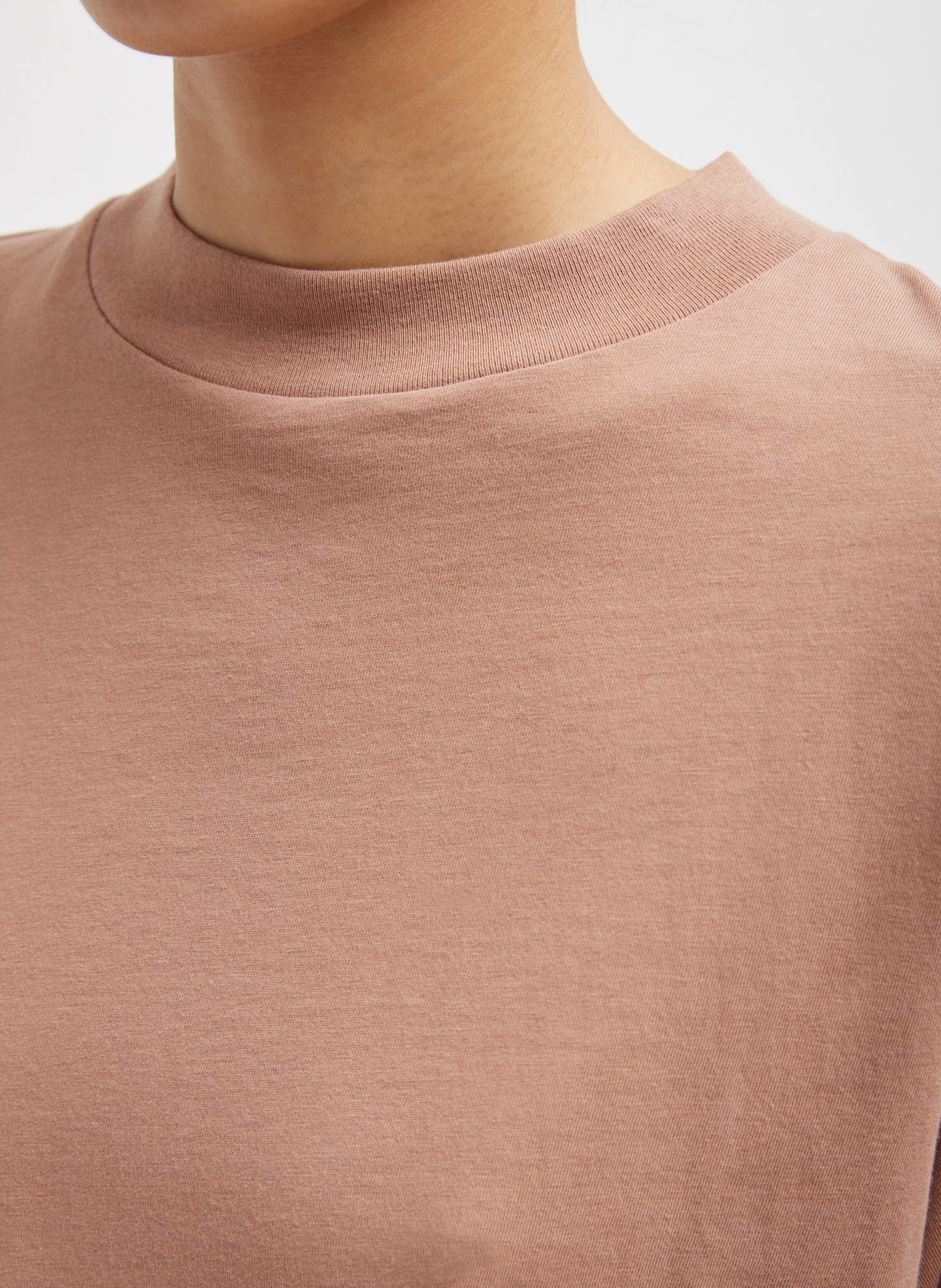 Butterscotch Orange Mock Neck Unisex T-Shirt - closeup of neckline