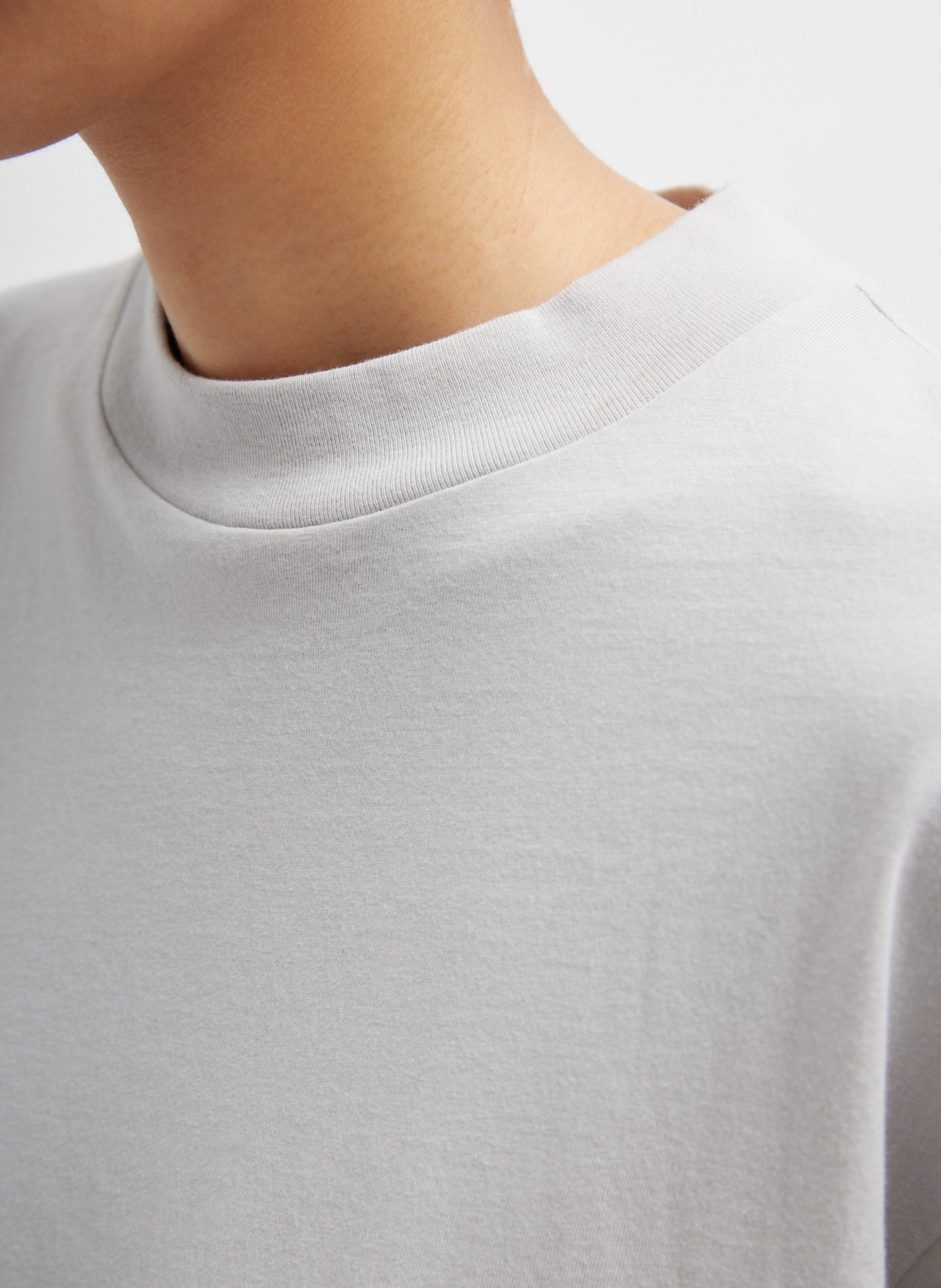 Light Grey Mock Neck Unisex T-Shirt - closeup of neckline