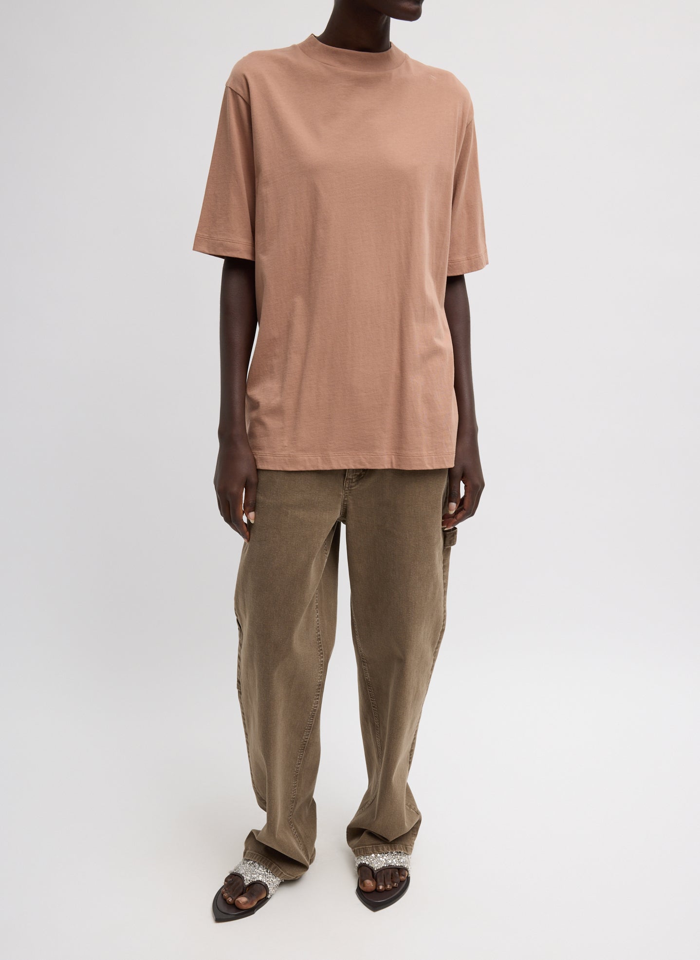 Butterscotch Mock Neck Unisex T-Shirt - full look, front view on model