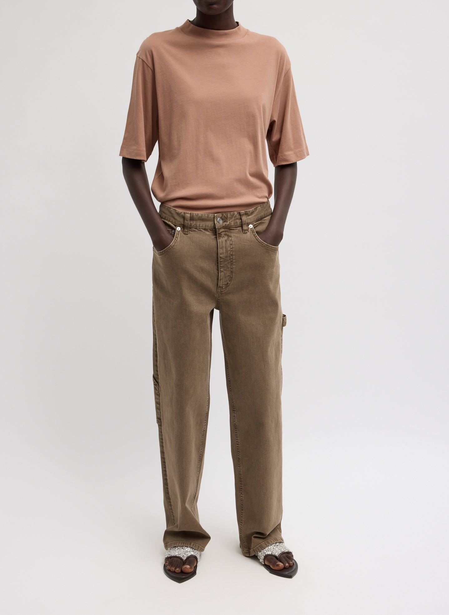 Butterscotch Mock Neck Unisex T-Shirt - full look, front view on model