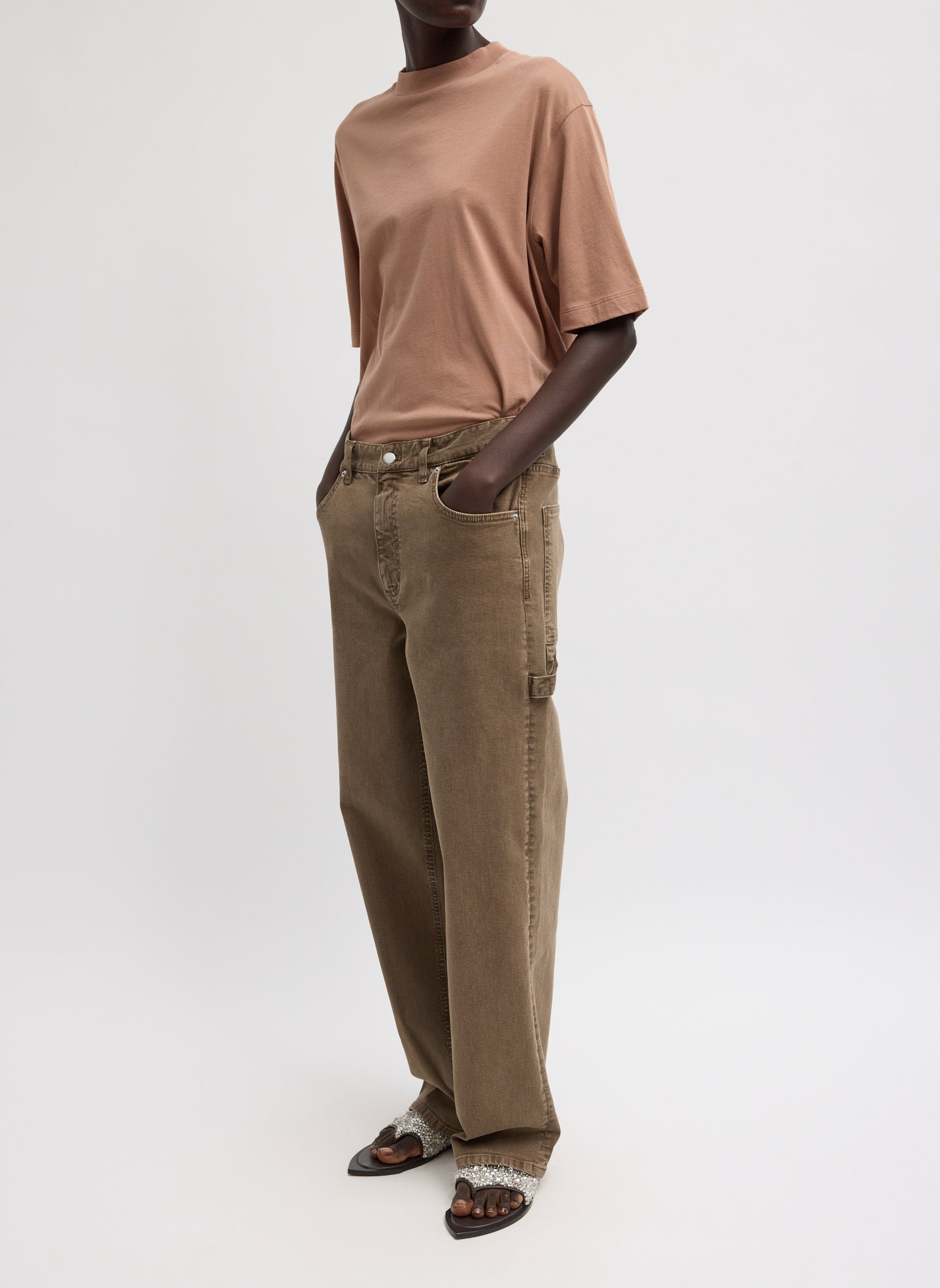 Butterscotch Mock Neck Unisex T-Shirt - full look, front view on model