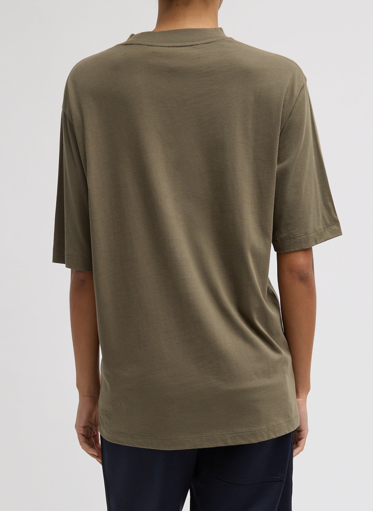 Dune Olive Green Mock Neck Unisex T-Shirt - oversized t-shirt, back view on model