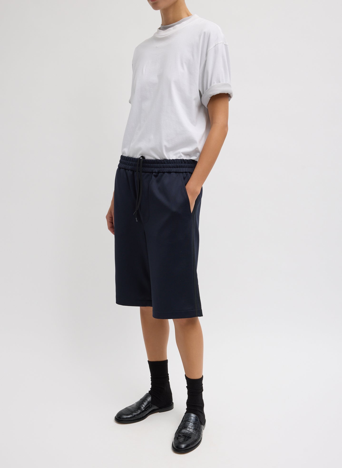 White Mock Neck Unisex T-Shirt - oversized t-shirt, full look