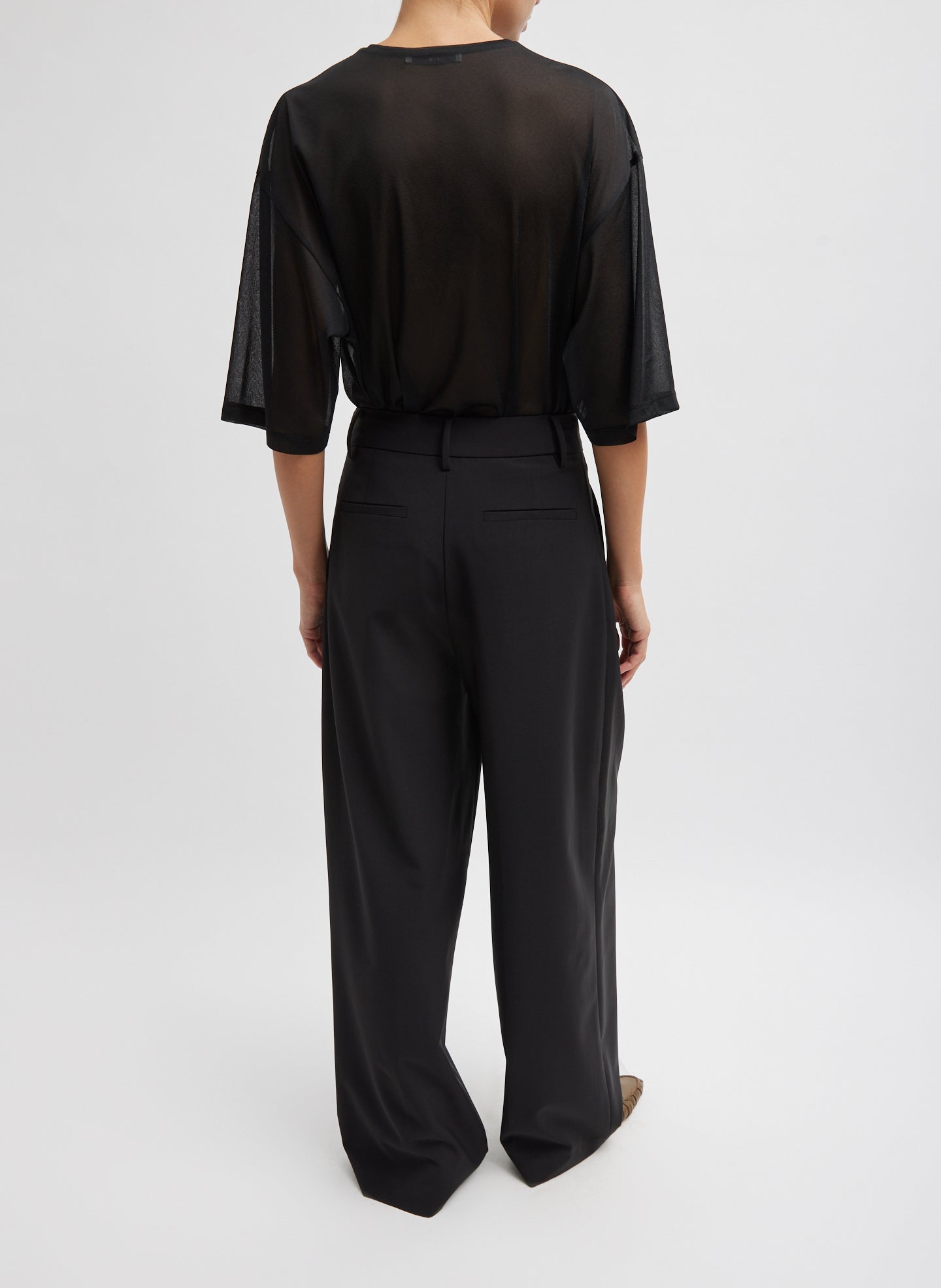 Black Tropical Wool Stella Pant - full look, back view on model