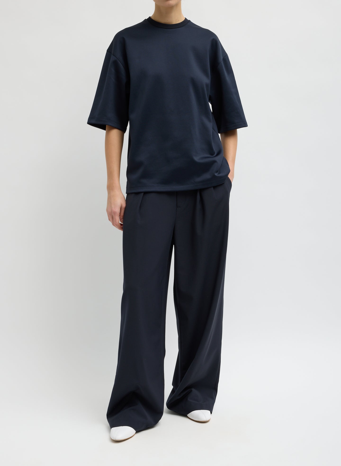 Navy Tropical Wool Stella Pant - trouser, front view on model