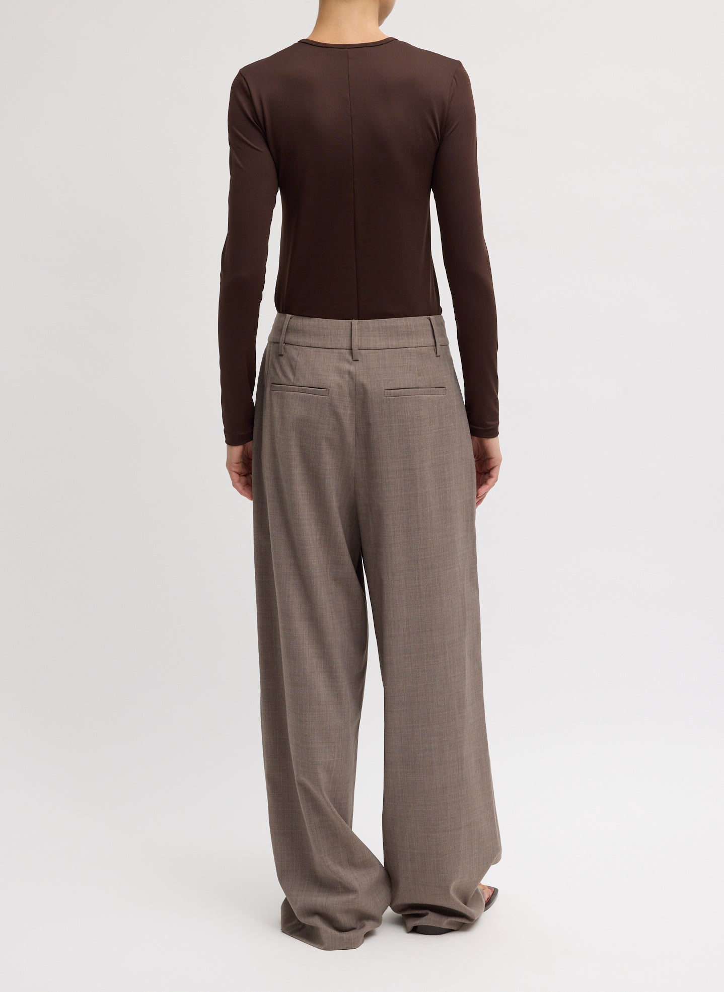 Cedar Melange Tropical Wool Stella Pant - pleated trouser, back view on model