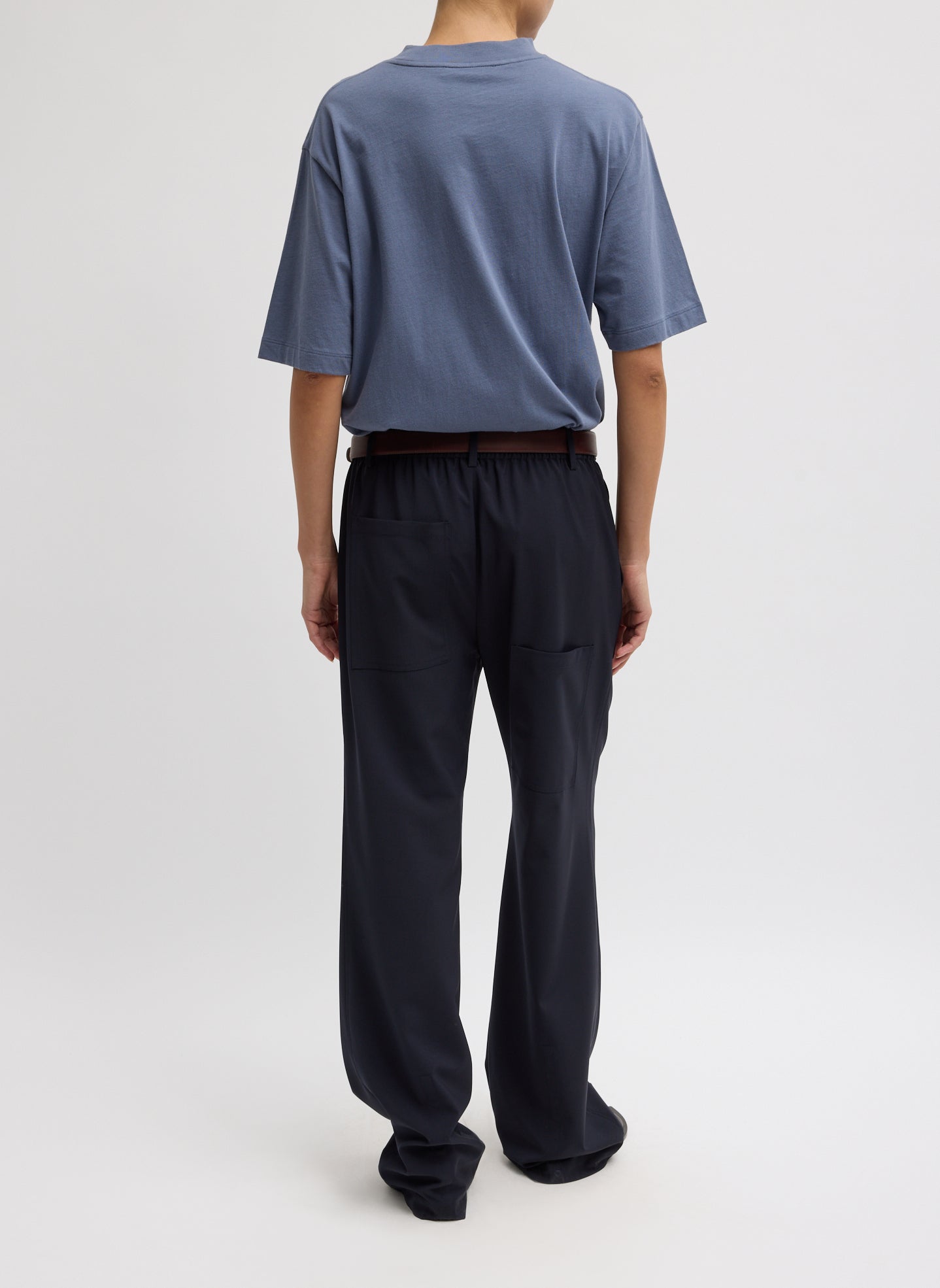 Navy Tropical Wool Scottie Jogger - back view on model