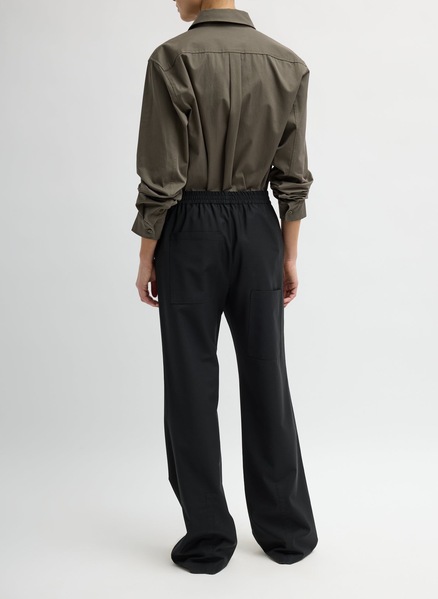 Black Tropical Wool Charles Trouser - pull on pant, back view on model