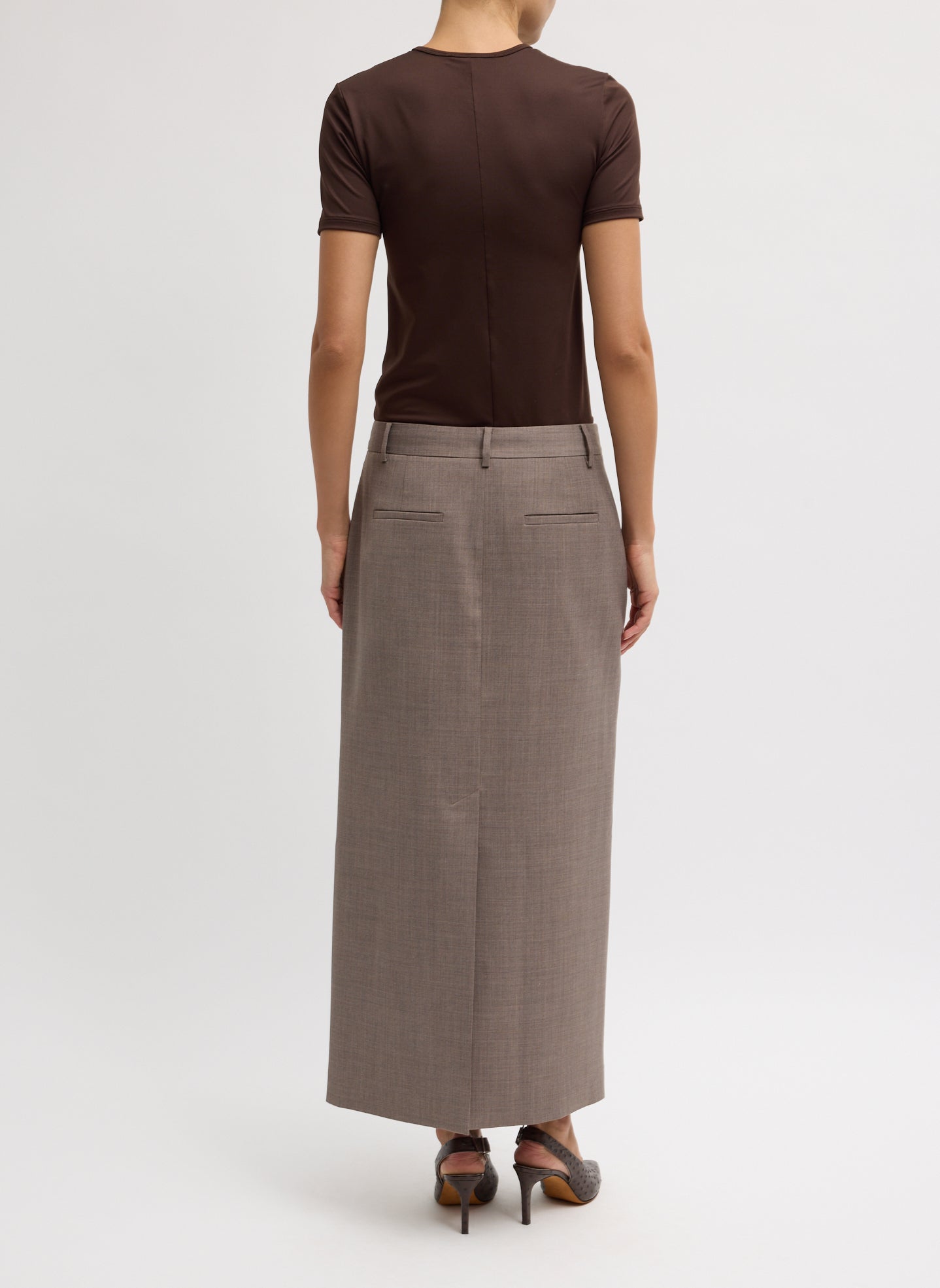 Cedar Melange Tropical Wool Maxi Trouser Skirt - back view on model