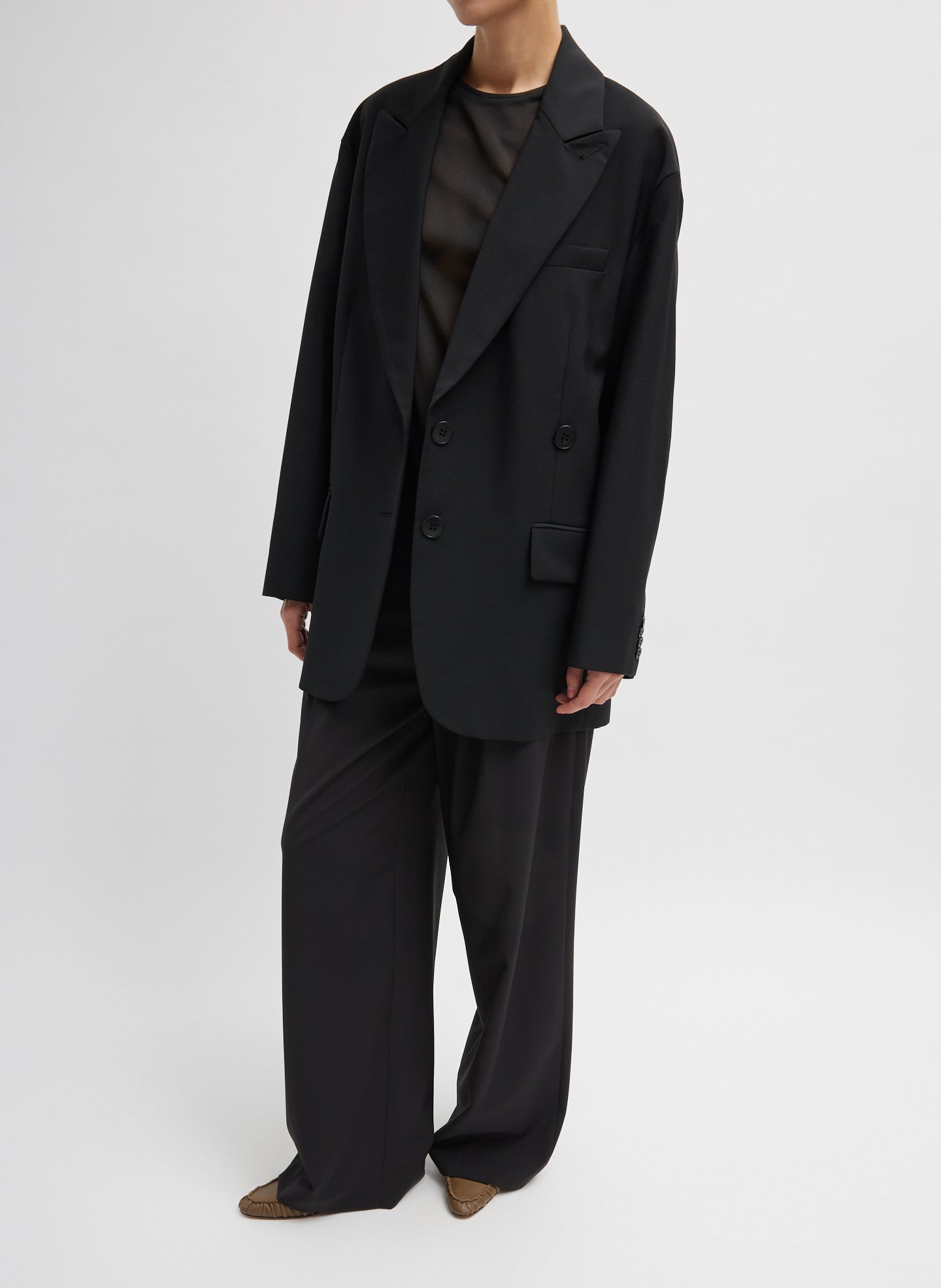 Black Tropical Wool Liam Blazer - full look, front view on model