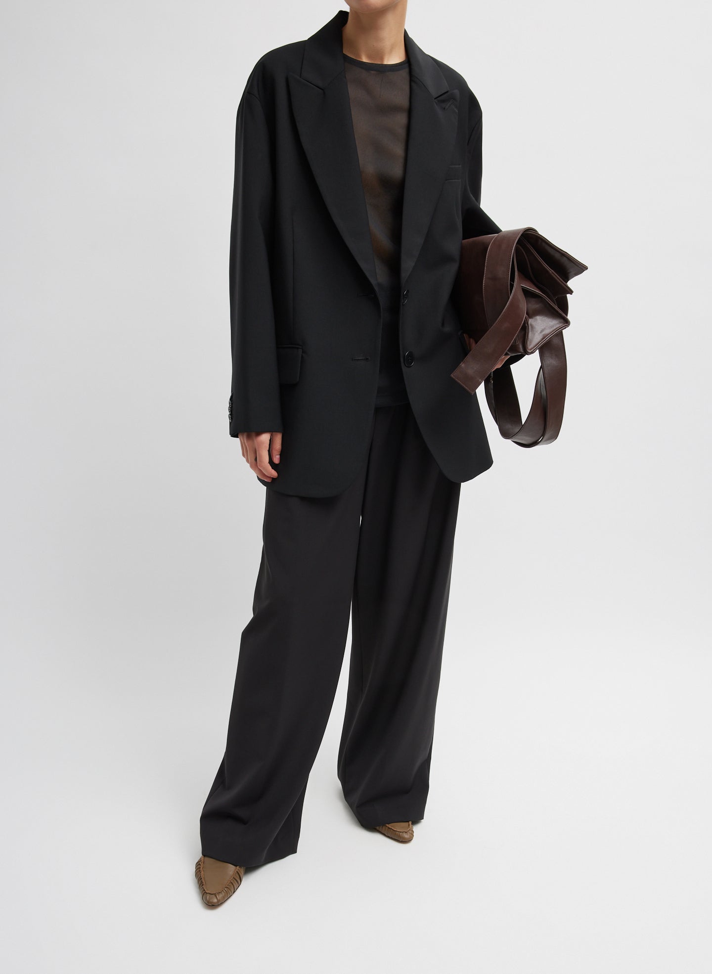 Black Tropical Wool Liam Blazer - full look, front view on model