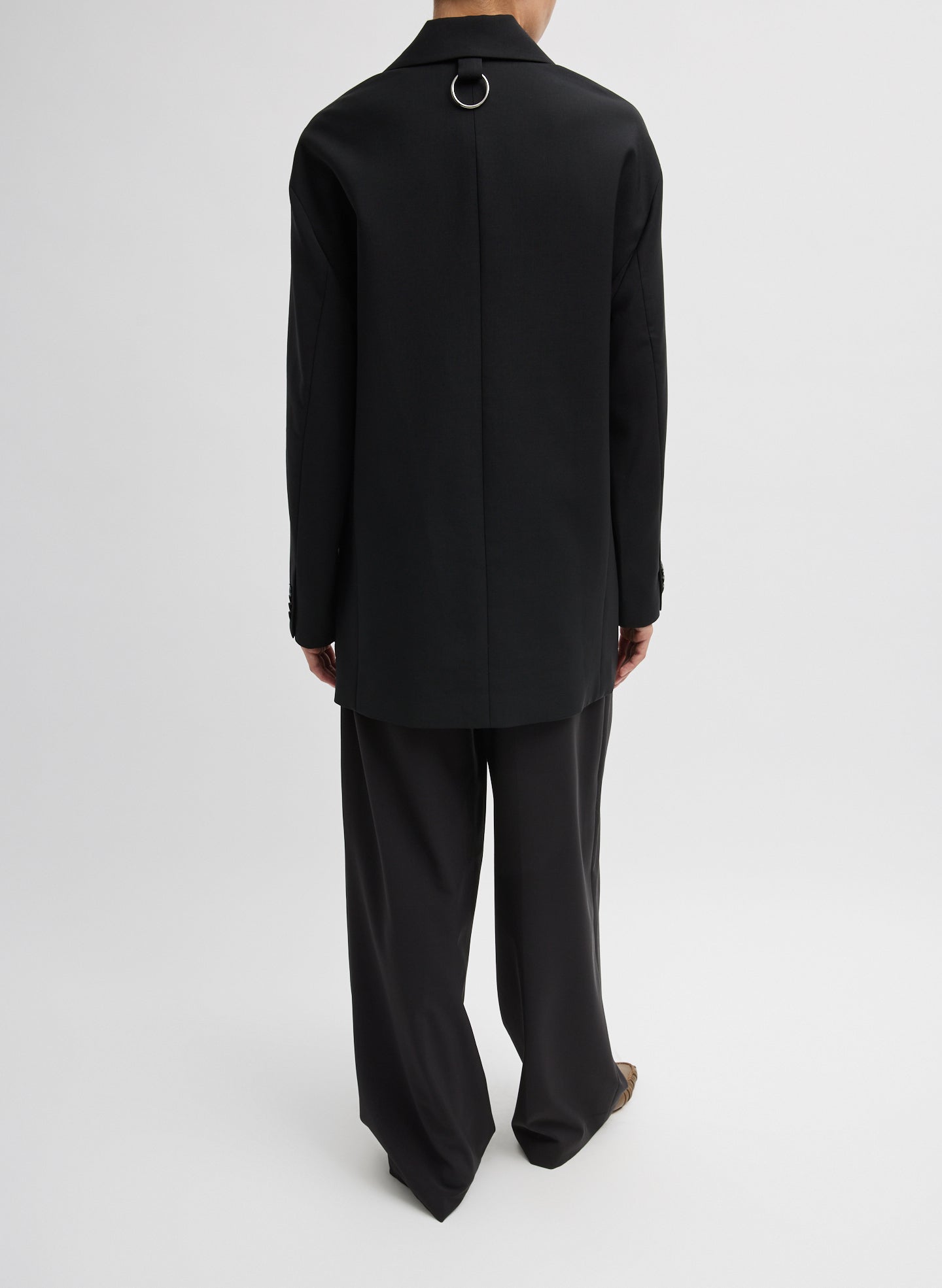 Black Tropical Wool Liam Blazer - full look, back view on model