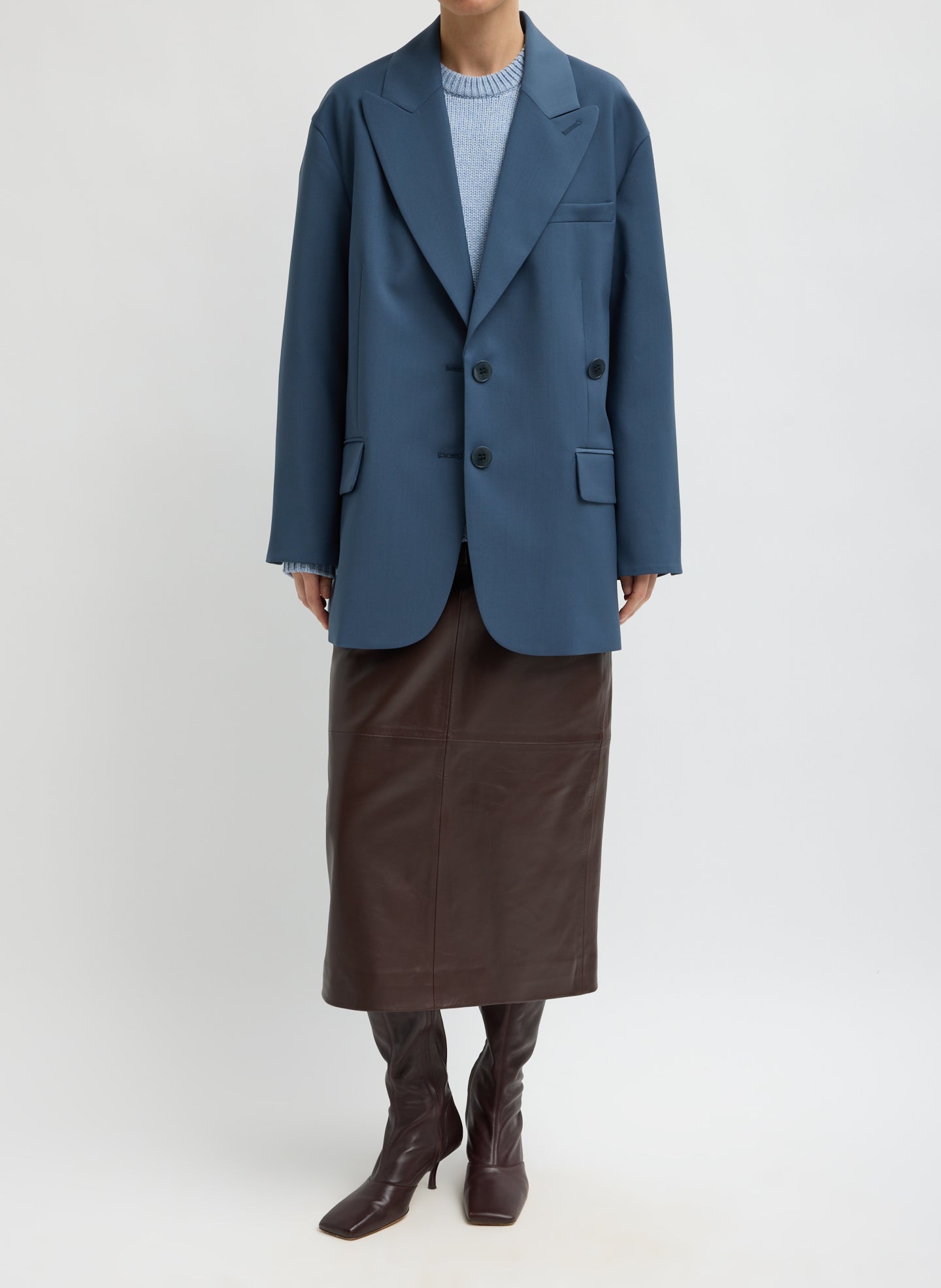 Blue Fog Tropical Wool Liam Blazer - full look, front view on model