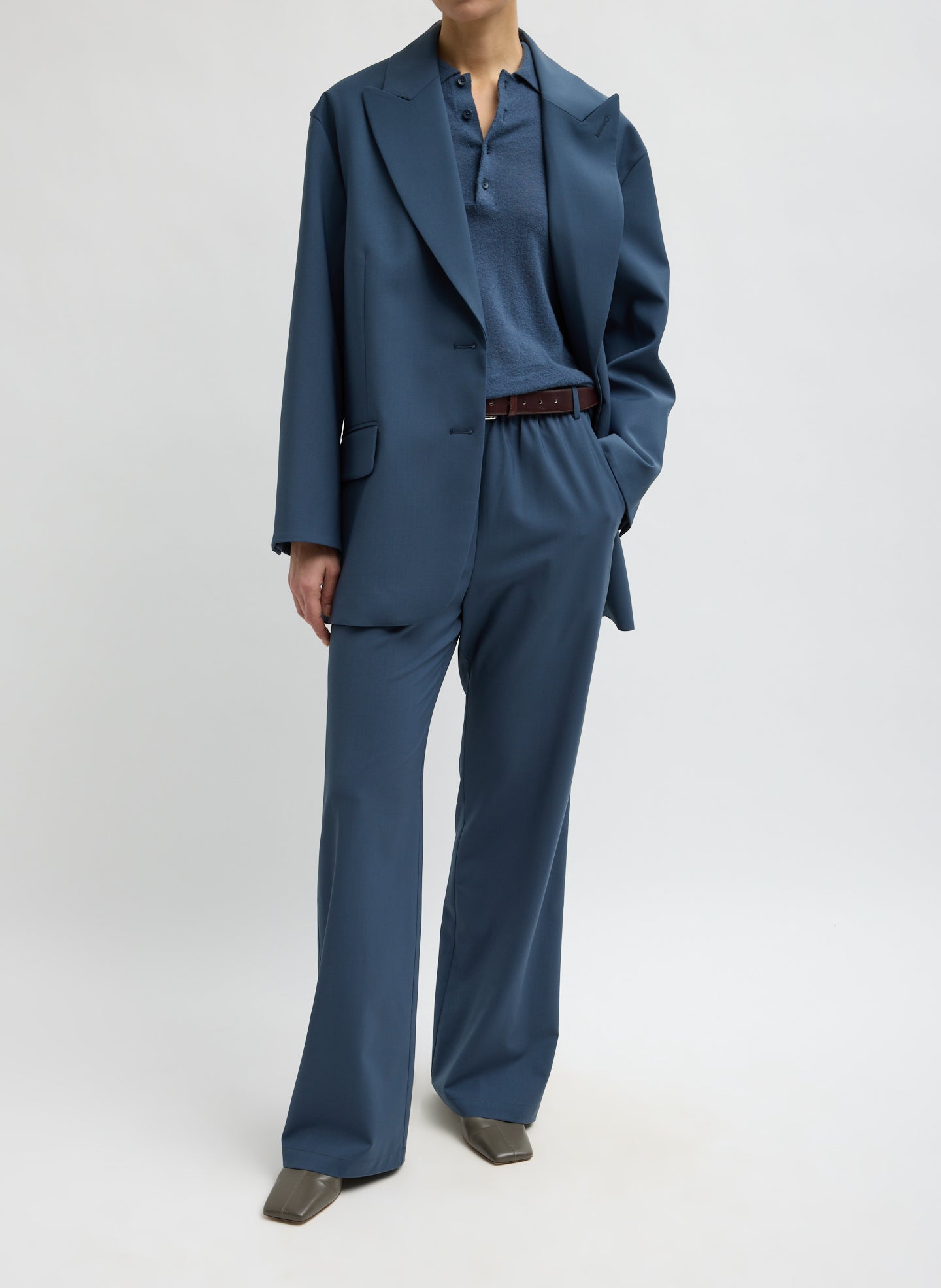 Blue Fog Tropical Wool Liam Blazer - full look, front view on model