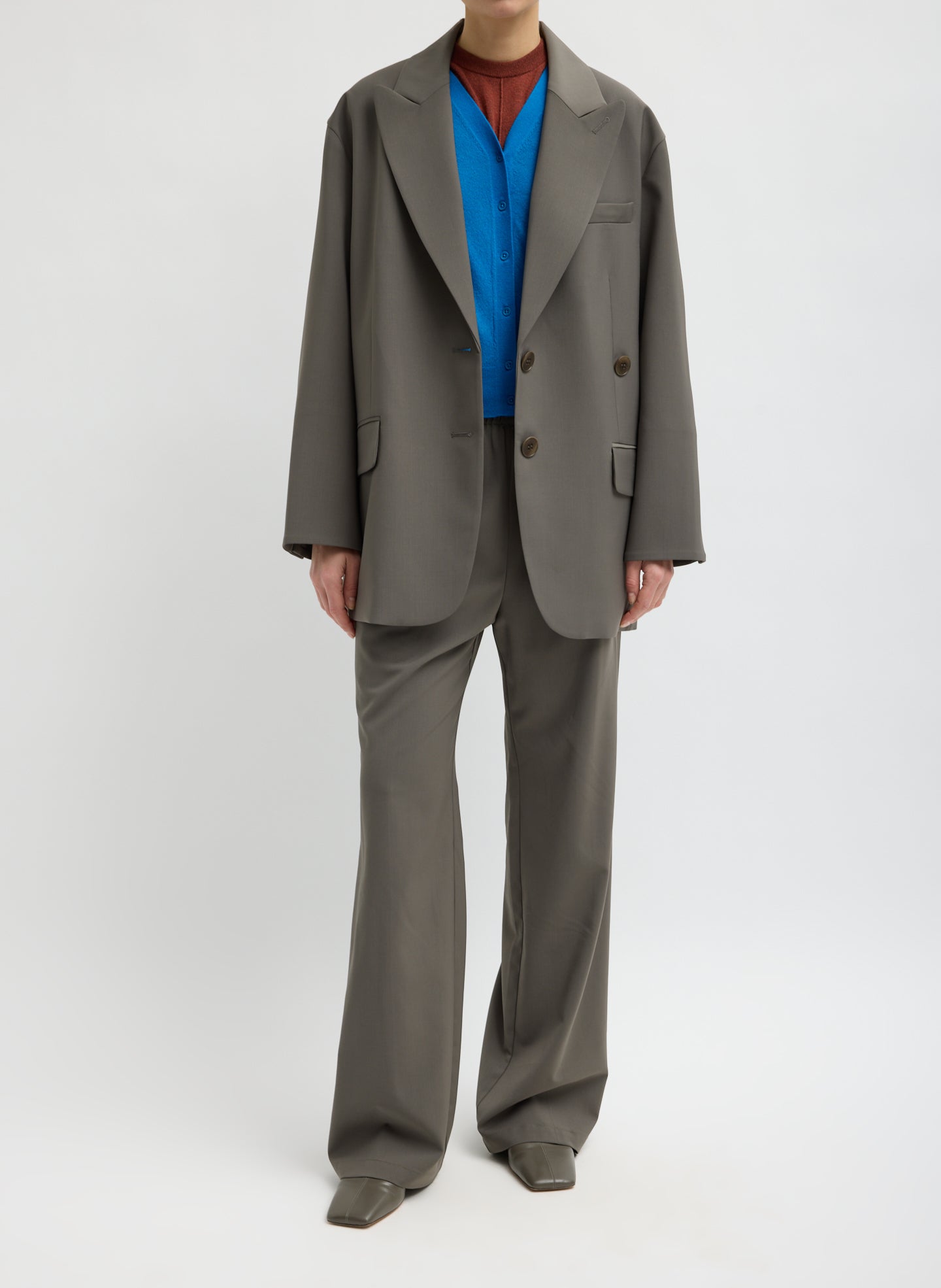 Dark Stone Grey Tropical Wool Liam Blazer - oversized blazer, front view on model