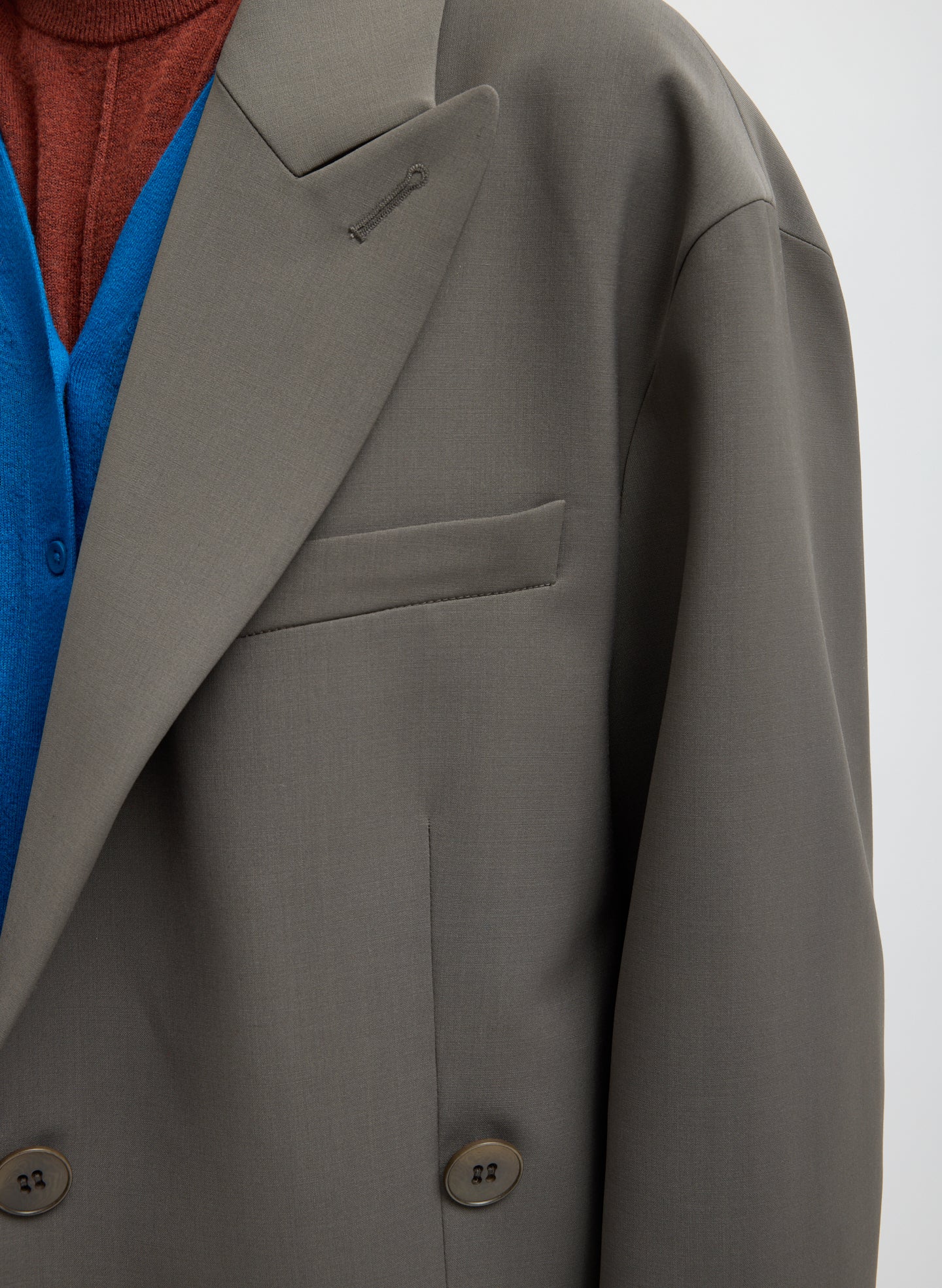 Dark Stone Grey Tropical Wool Liam Blazer - closeup of lapel detail