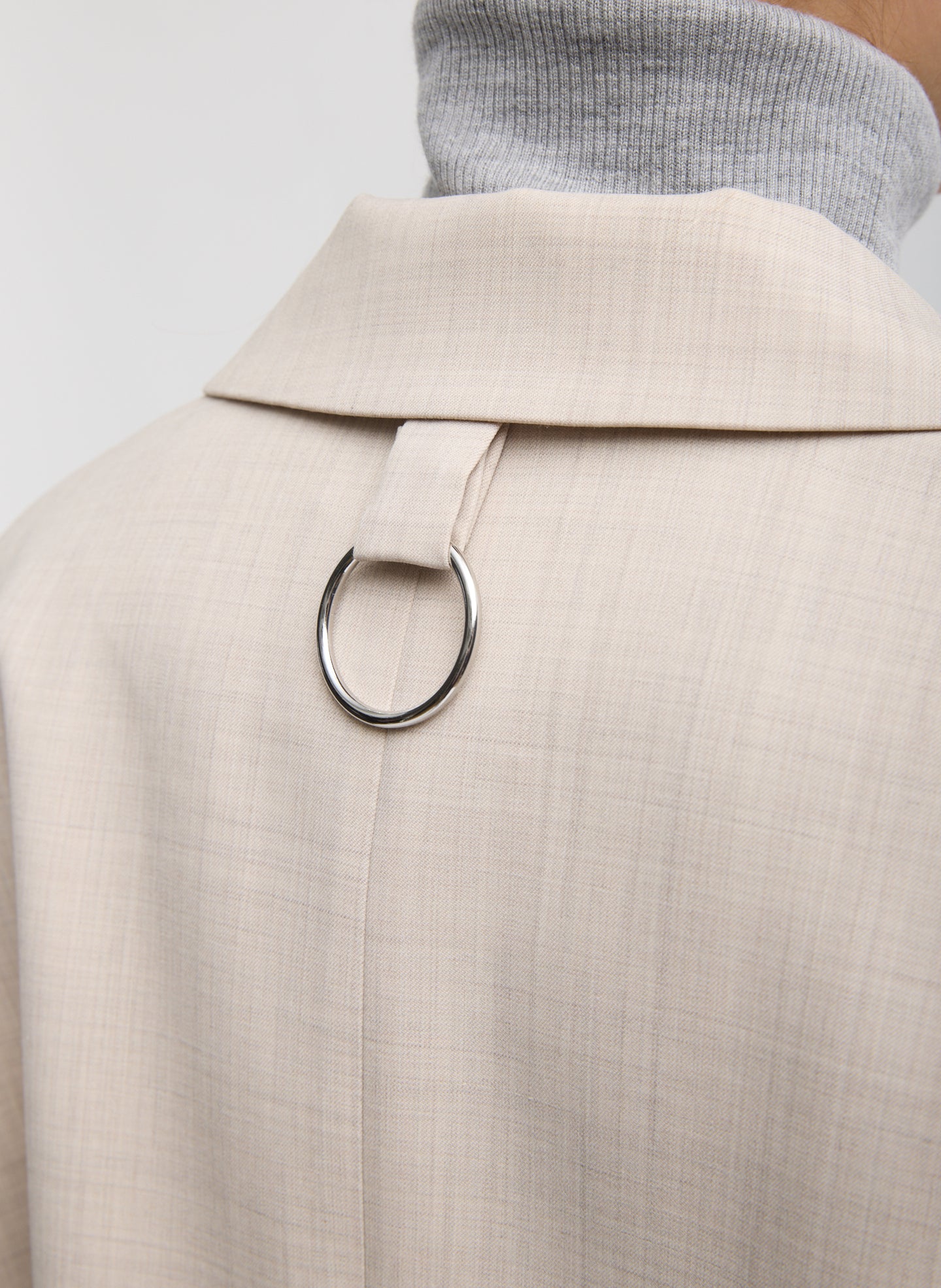 Oatmeal Melange Tropical Wool Liam Blazer - closeup of ring detail at back