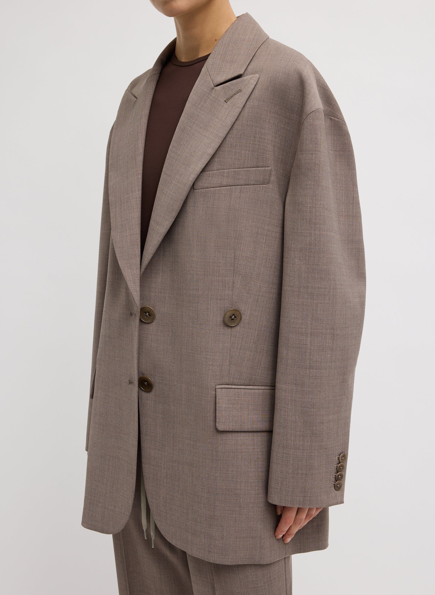 Cedar Melange Tropical Wool Liam Blazer - oversized blazer, side view on model