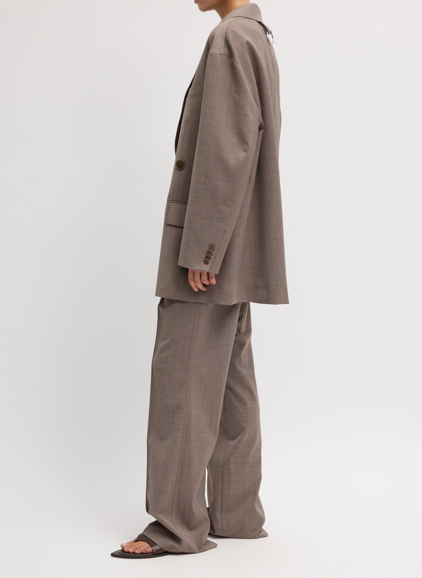 Cedar Melange Tropical Wool Liam Blazer - oversized blazer, side view on model