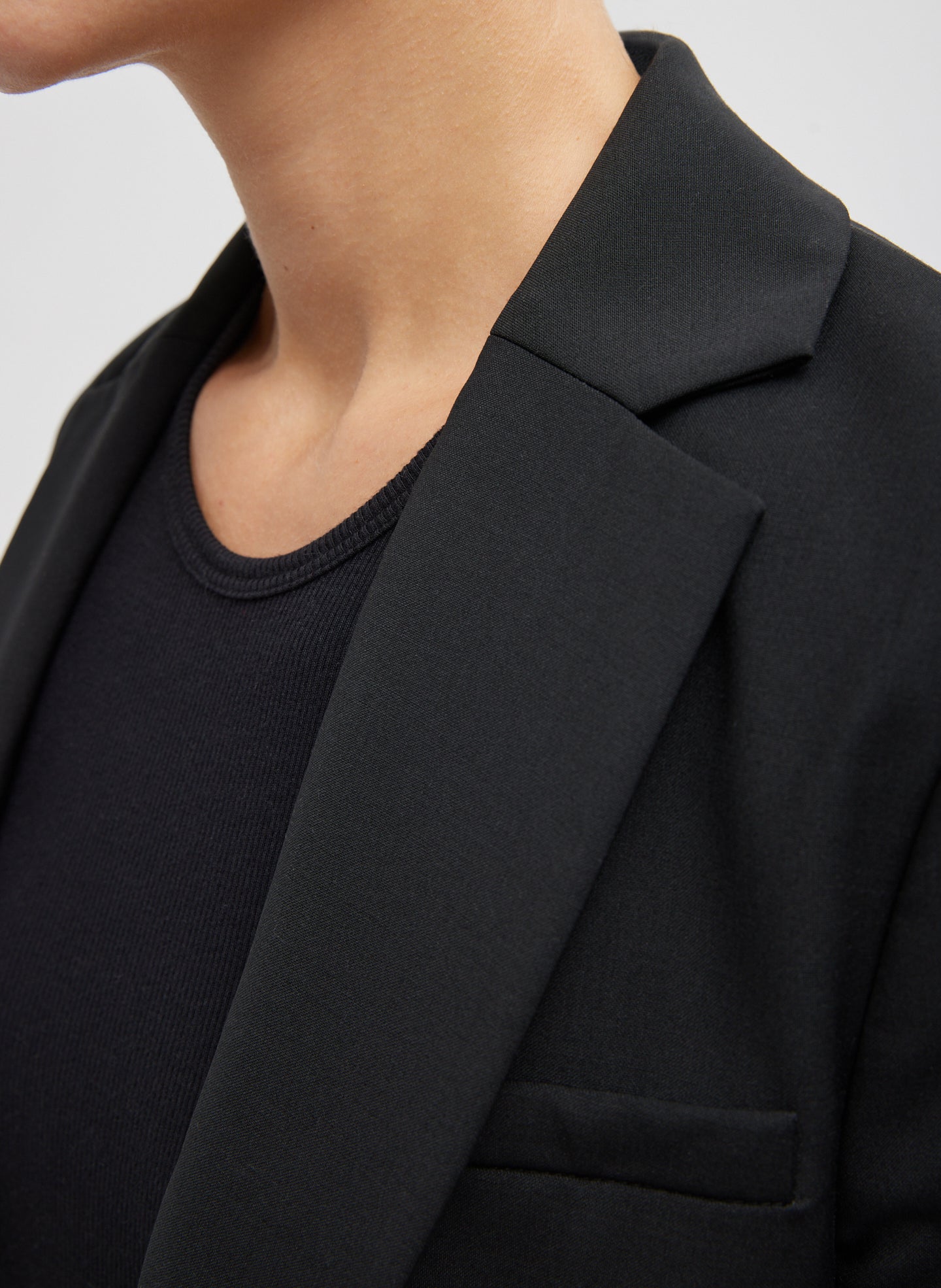 Black Tropical Wool Cutout Sleeve Marlon Blazer - closeup of lapel