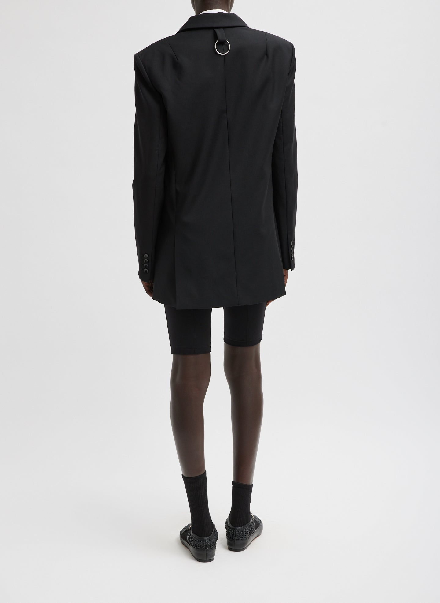 Black Tropical Wool Max Blazer - full look, back view on model