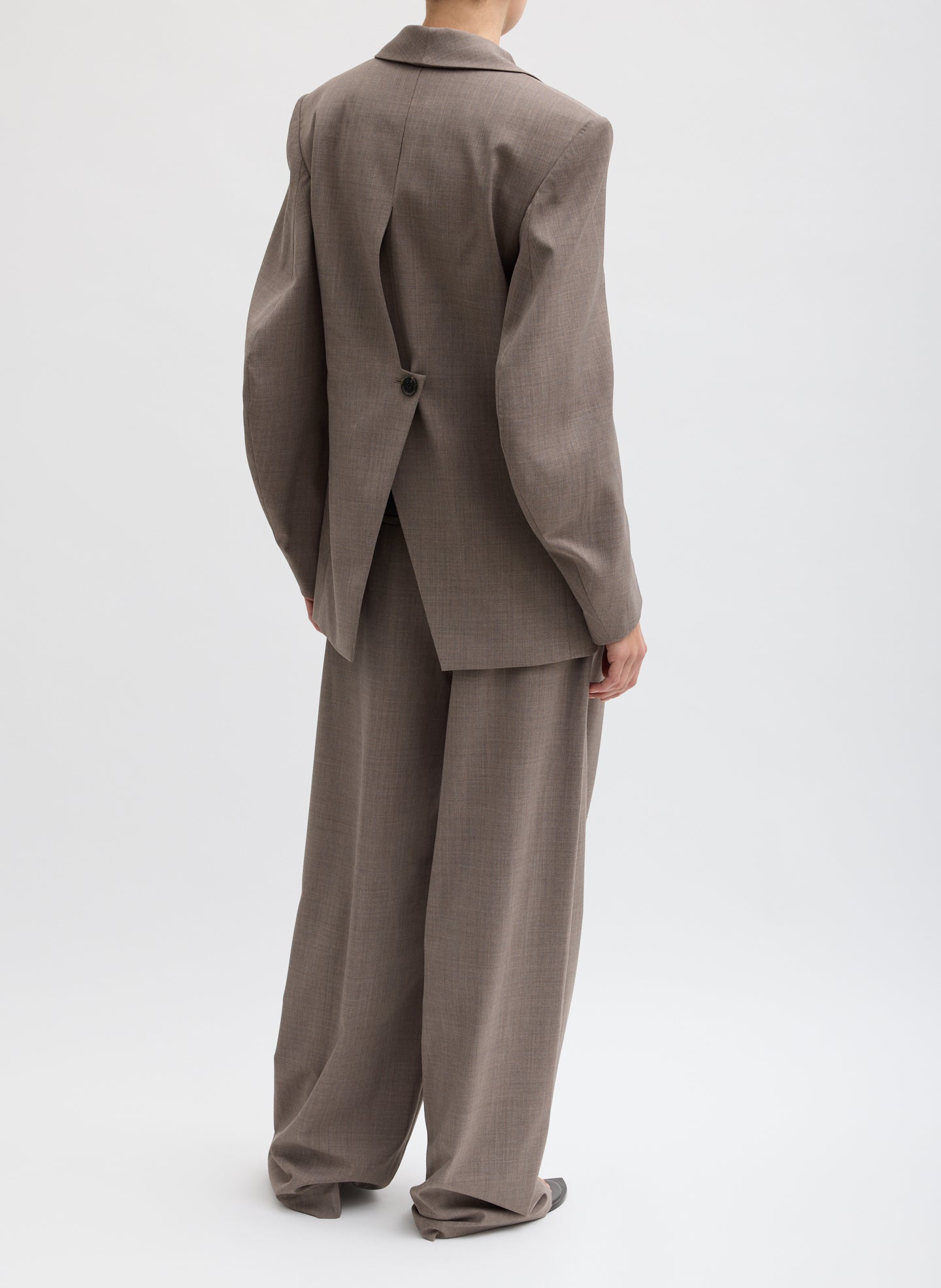 Cedar Melange Tropical Wool Sculpted Blazer - back view on model