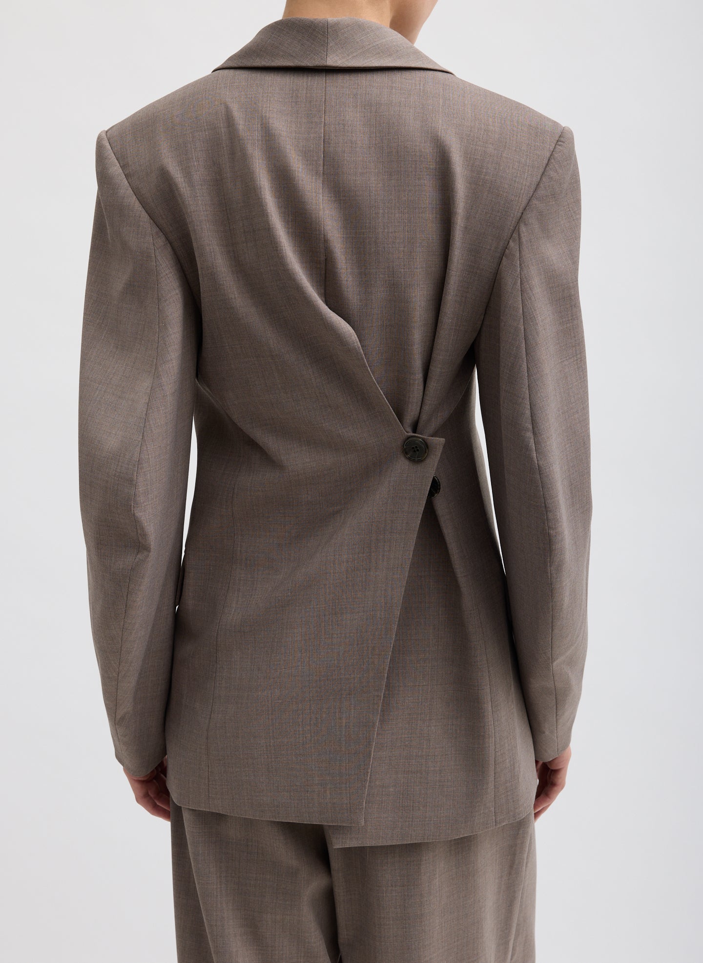 Cedar Melange Tropical Wool Sculpted Blazer - back view on model