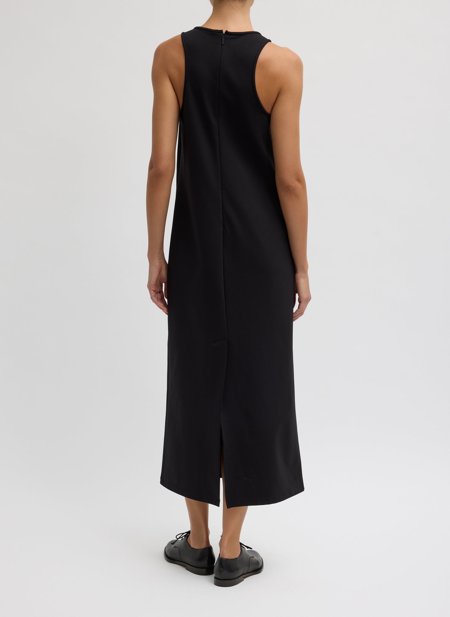 Black Compact Ultra Stretch Knit Sleeveless Maxi Dress - back view on model