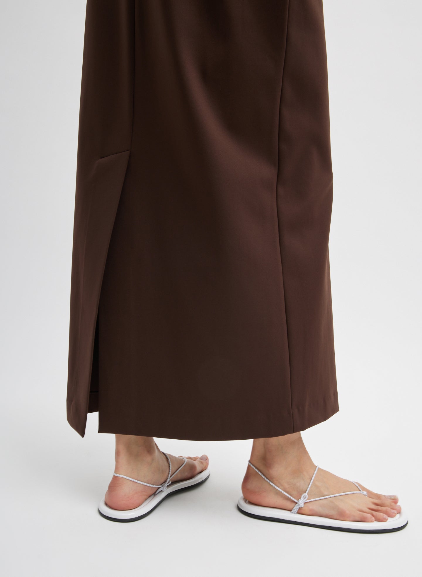 Brown Compact Ultra Stretch Knit Pencil Skirt - closeup of back vent detail