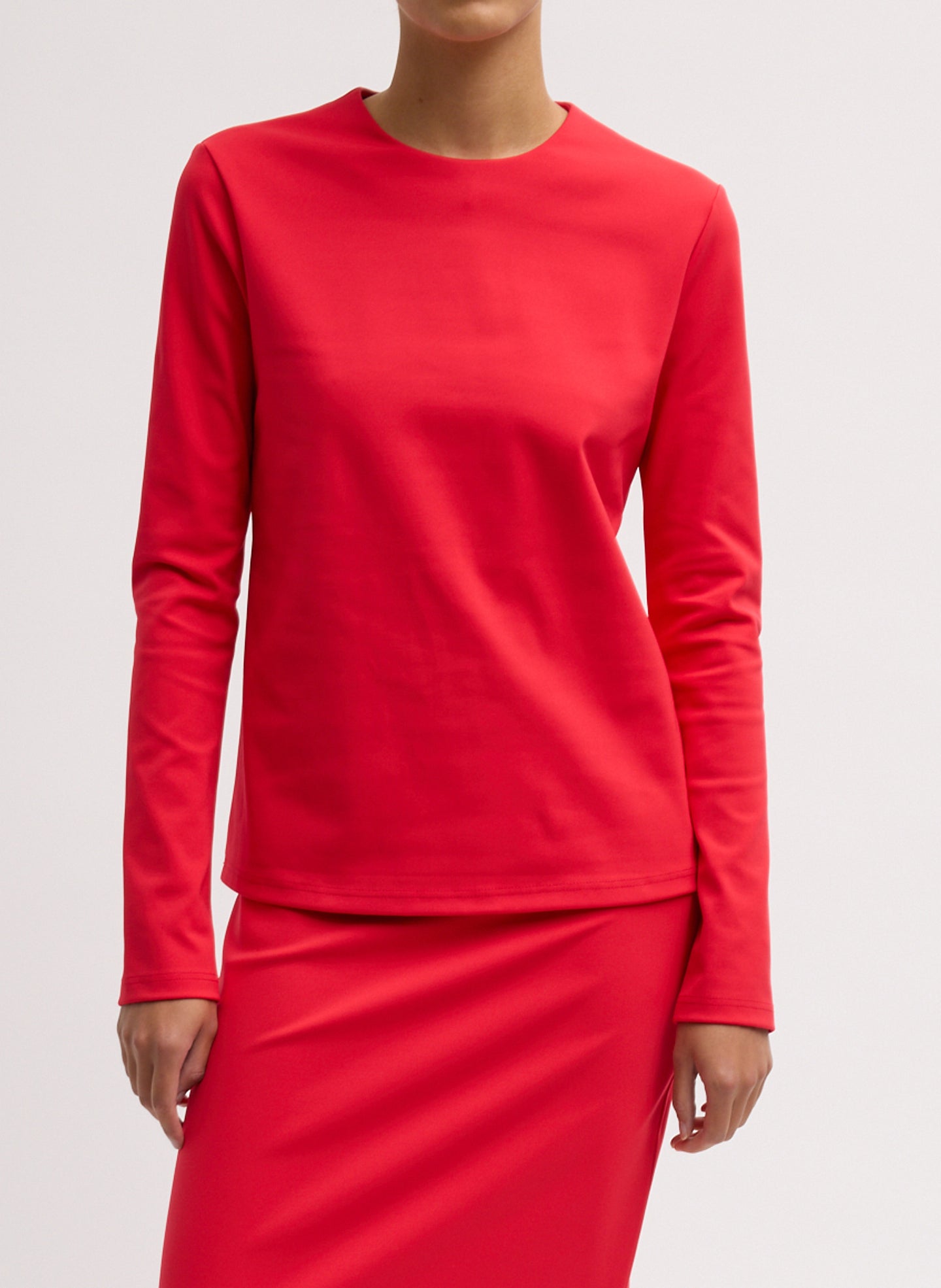 Compact Ultra Stretch Knit Long Sleeve Slim Top - Compact Ultra Stretch Knit Long Sleeve Top - front view on model