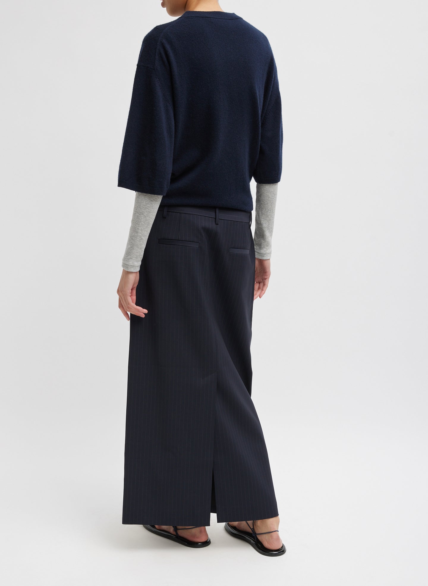 Navy Washable Cashmere Oversized Easy T-Shirt - full look, back view on model