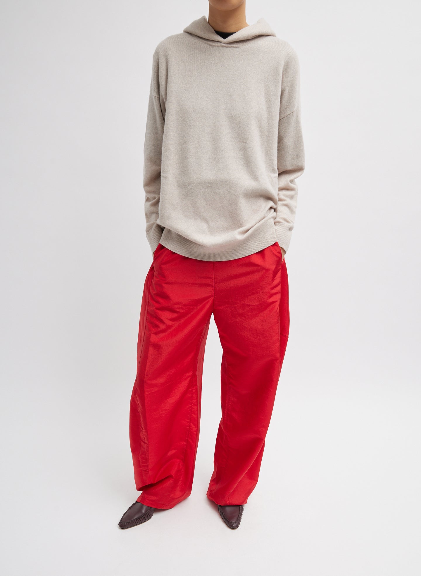 Oatmeal Melange Washable Cashmere Easy Men's Hoodie - full look, front view on model