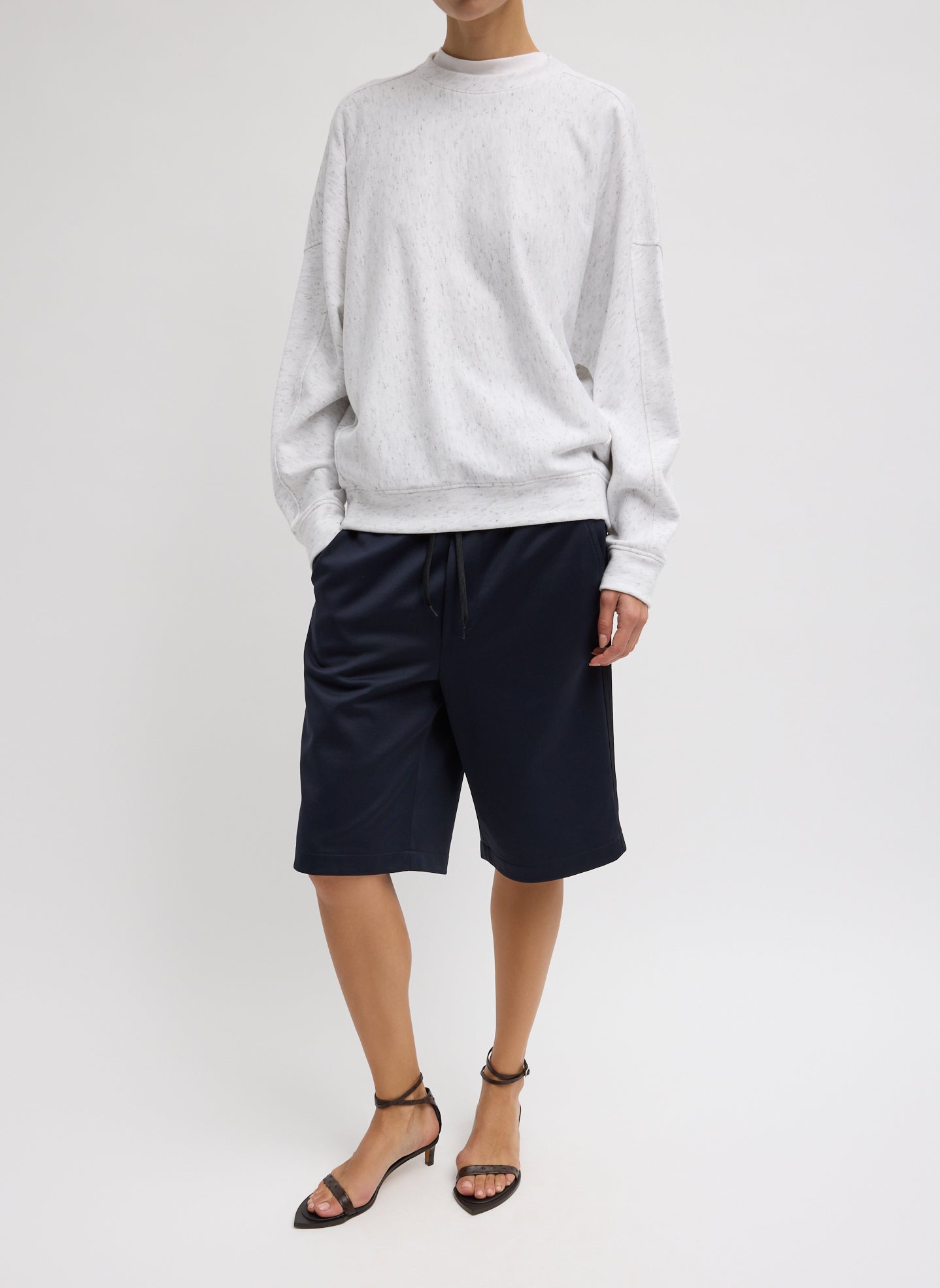 White Multi Spring Tweedy Sweatshirting Crewneck Sweatshirt - full look, front view on model