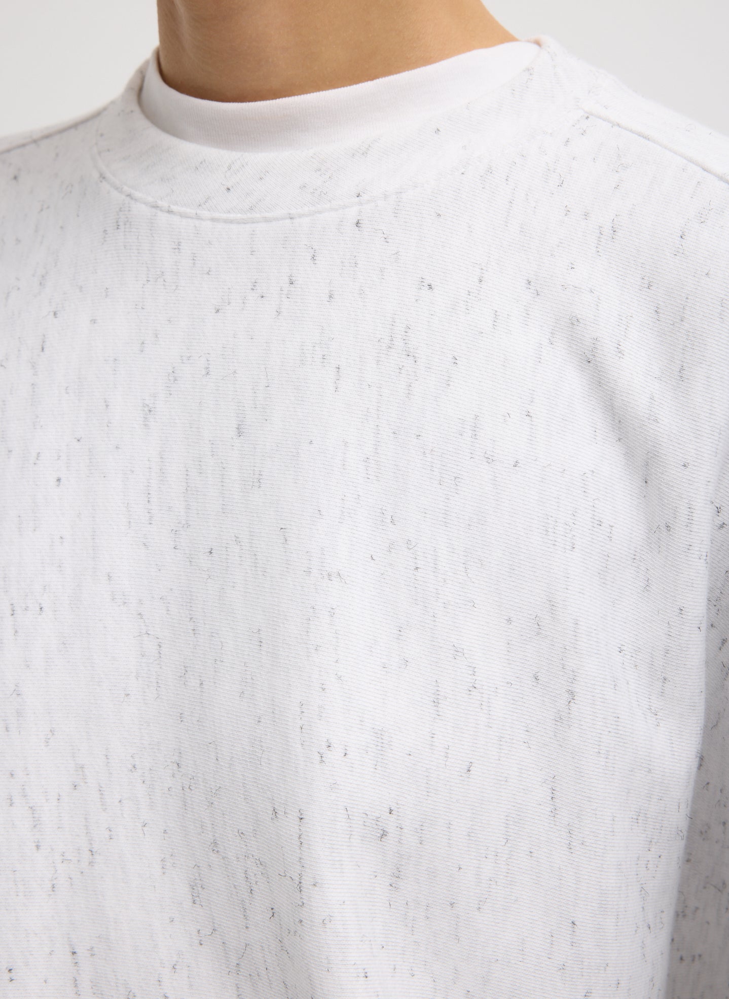 White Multi Spring Tweedy Sweatshirting Crewneck Sweatshirt - closeup of tweedy fabric